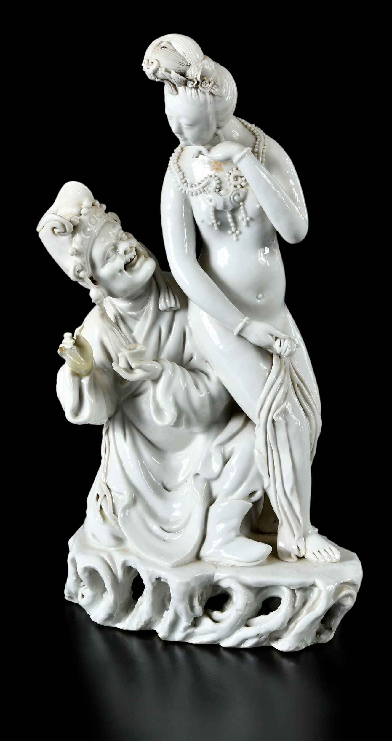 Chinese Dehua Porcelain Figural Group: late Qing dynasty, finely and expressively modeled, 10 x 6 x 4-1/4 in. Provenance: James Galley Chinese Export Porcelain (label on base); The Collection of Joe Matthews and John Shank, Shepherdstown, 