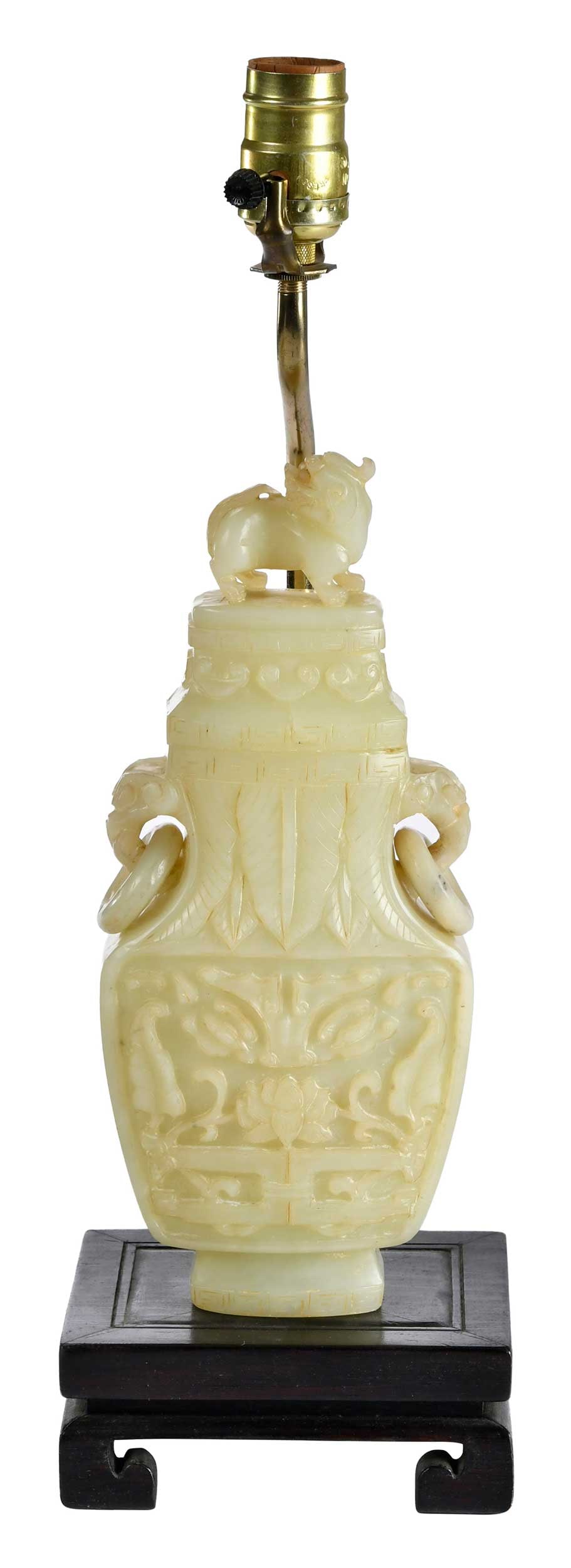 Chinese Carved Pale Green Jade Covered Vase Table Lamp (1 of 7)