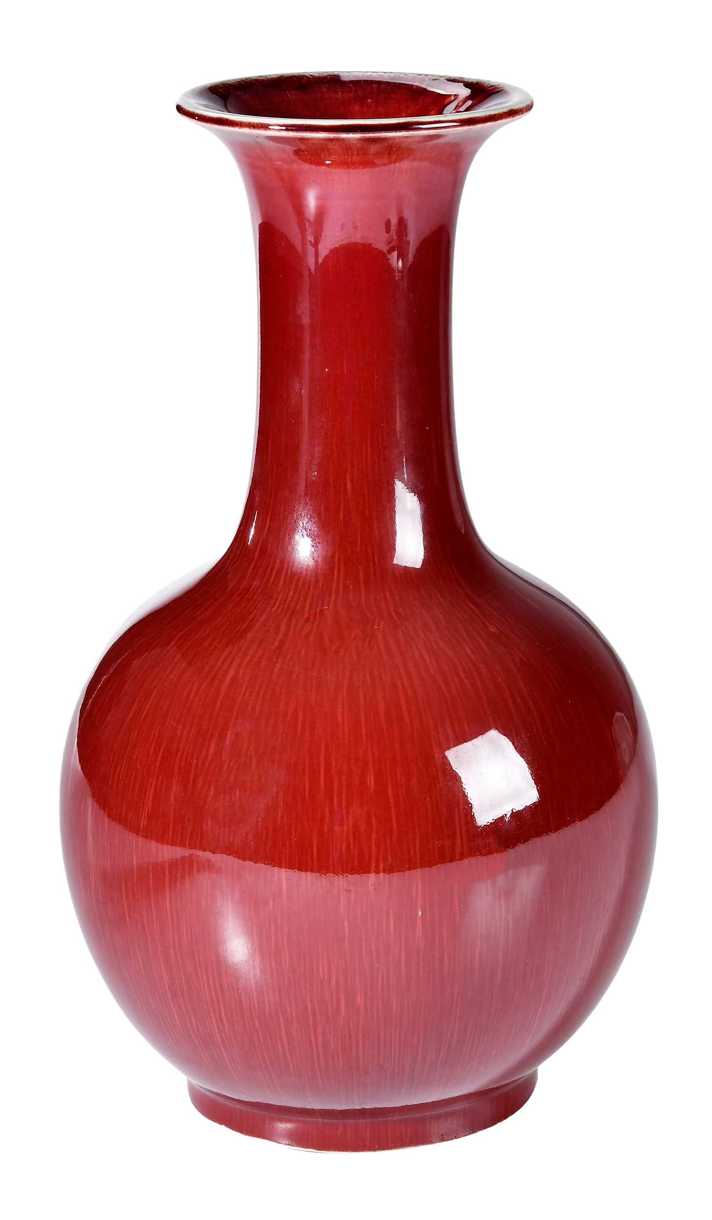 Chinese Sang de Boeuf Flambe Bottle Vase: apocryphal reign mark to base, flared mouth, 13 x 7-1/4 x 7-1/4 in. Provenance: The Collection of Joe Matthews and John Shank, Shepherdstown, West Virginia