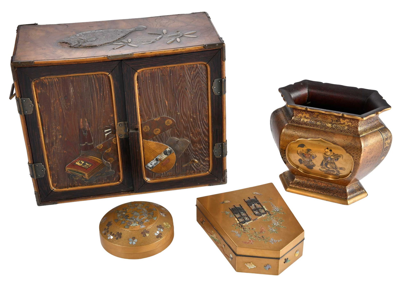 Four Japanese Lacquered and Maki-e Table Articles (1 of 8)