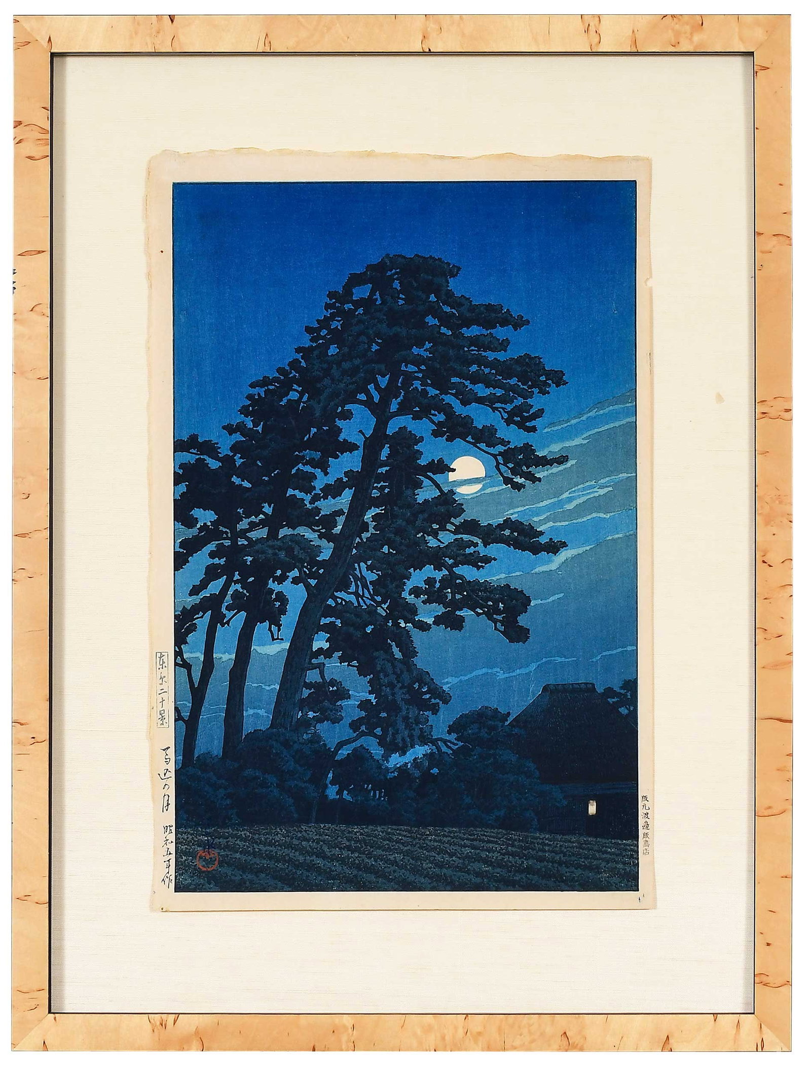 Kawase Hasui: (Japanese, 1883-1957) Magome no Tsuki ("Moon at Magome") from the series Twenty Views of Tokyo, artist's signature and seal lower left, title cartouche and date "Showa go nen saku" (made in the fifth