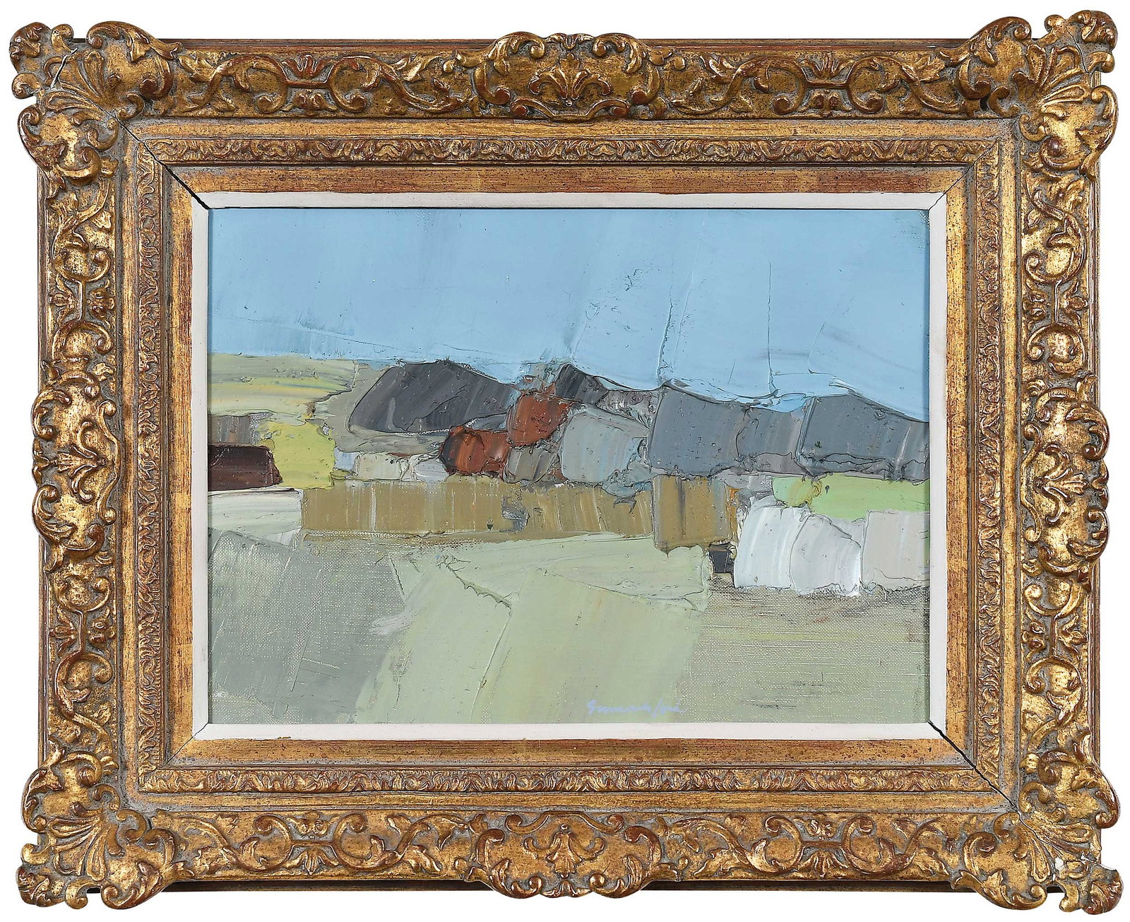 Ben Long Summerford: (American/Washington, D.C., 1924-2015) Catalan Hills, 1963, signed lower right and verso "Summerford," titled and dated verso, oil on canvas, 9-1/2 x 13 in.; gilt wood frame, 15 x 18-1/2 x 2-1/4 in.