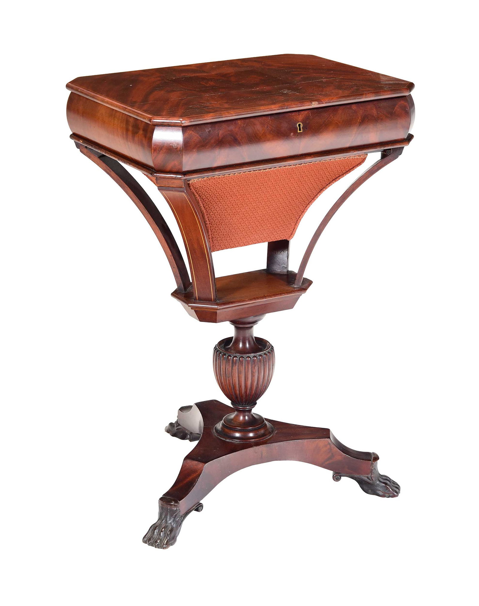 American Classical Inlaid Figured Mahogany Sewing Table (1 of 8)