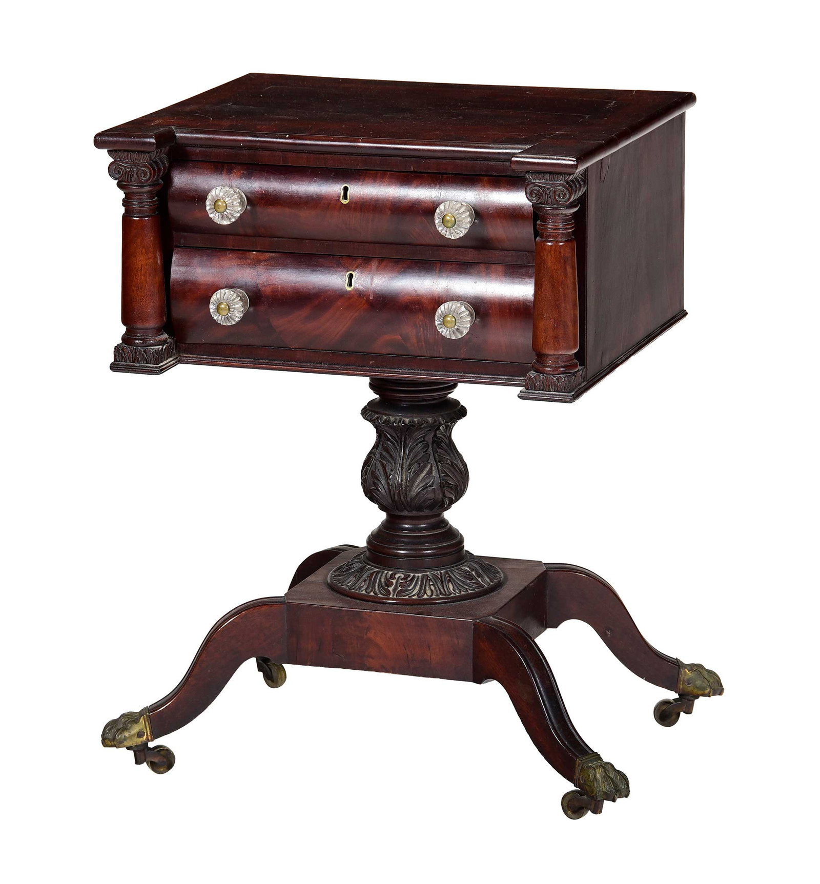 American Classical Carved and Figured Mahogany Work Table (1 of 8)