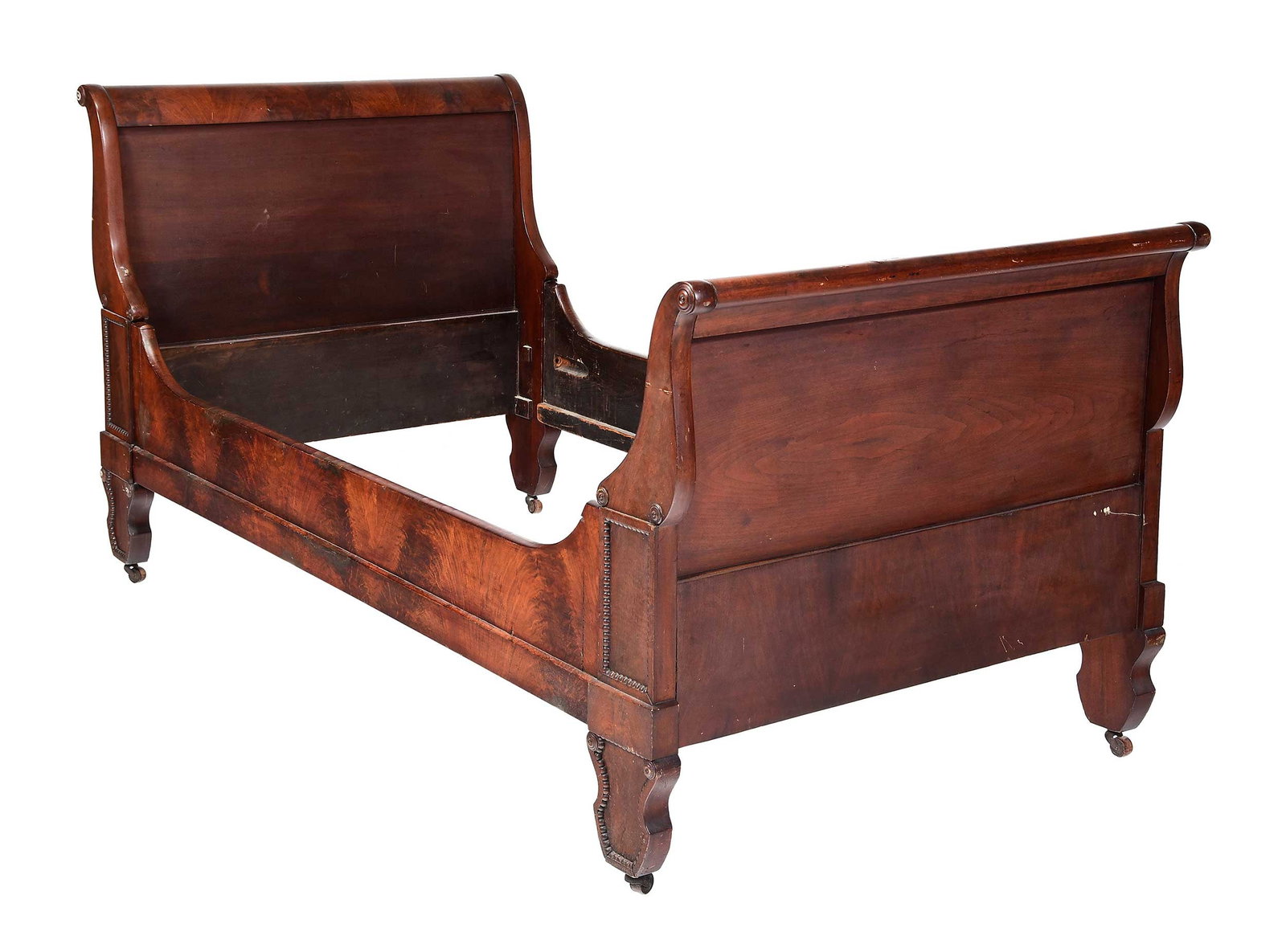 American Classical Carved and Figured Mahogany Sleigh Bed (1 of 12)
