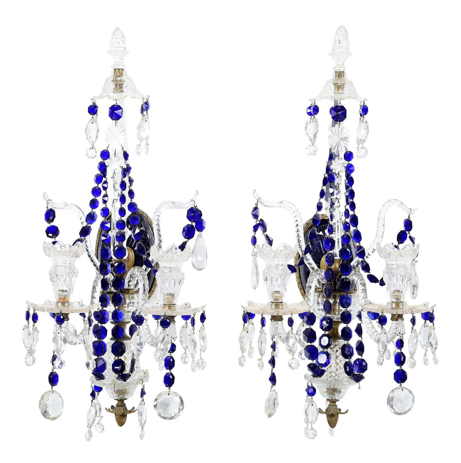 Pair of George III Two Light Blue and Clear Wall Sconces (1 of 18)