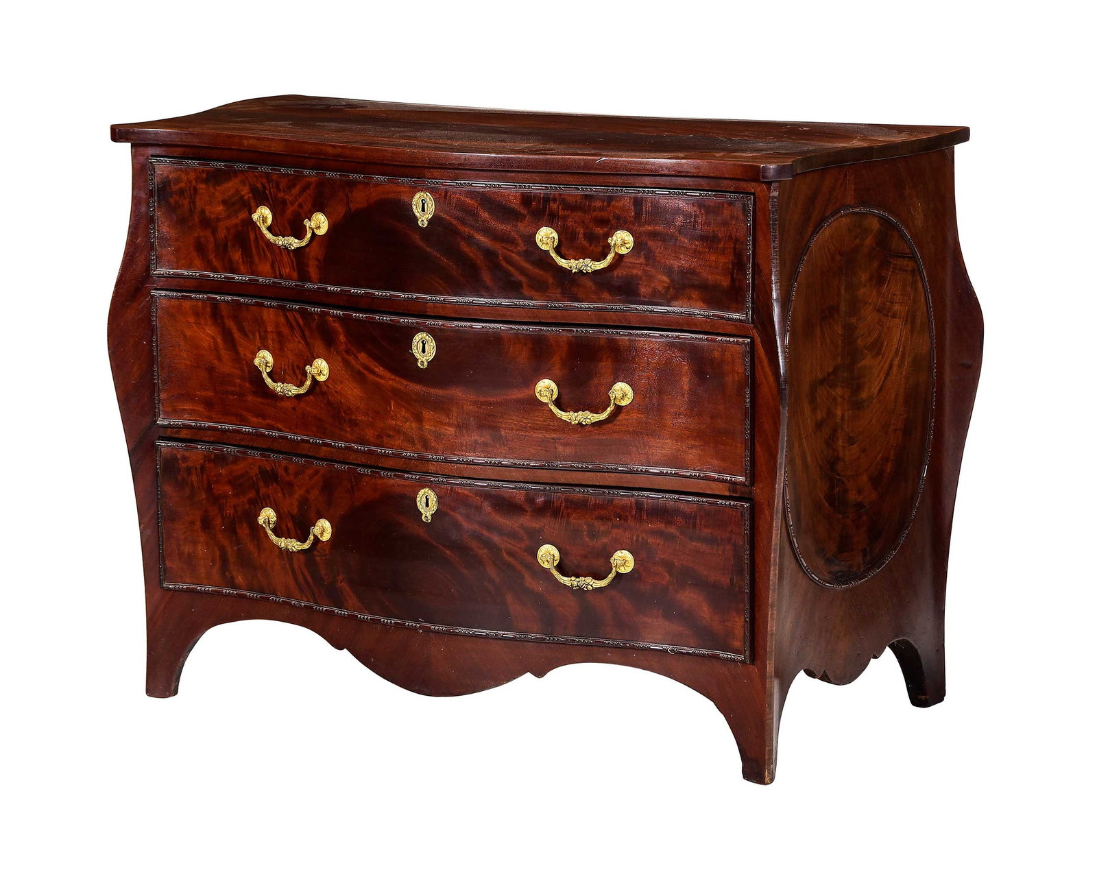 George III Highly Figured Mahogany Bombe Chest of Drawers, Manner of John Cobb (1 of 10)