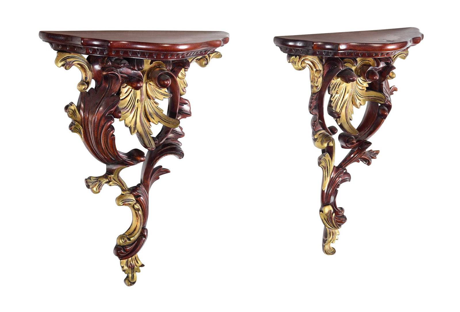 combined Pair of Louis XV Style Parcel Gilt and Carved Mahogany Wall Brackets (1 of 5)