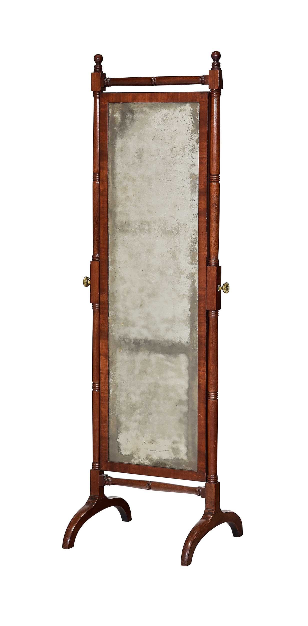 Classical Turned and Inlaid Mahogany Cheval Mirror with Early Mirror Plate (1 of 6)