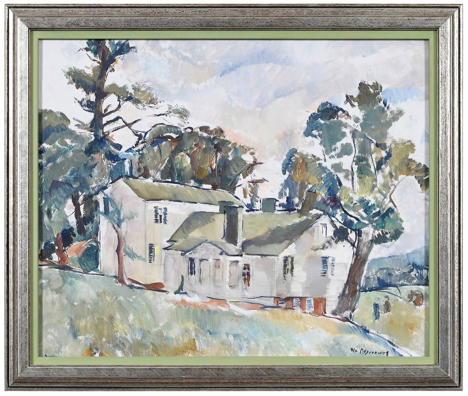 William Meyerowitz: (Ukrainian/America, 1887-1981) House Among the Trees, signed lower right "WM Meyerowitz," oil on canvas, 19-1/2 x 24 in.; modern frame, 23-3/8 x 27-7/8 x 1-1/2 in. Provenance: The Collection of Joe Ma