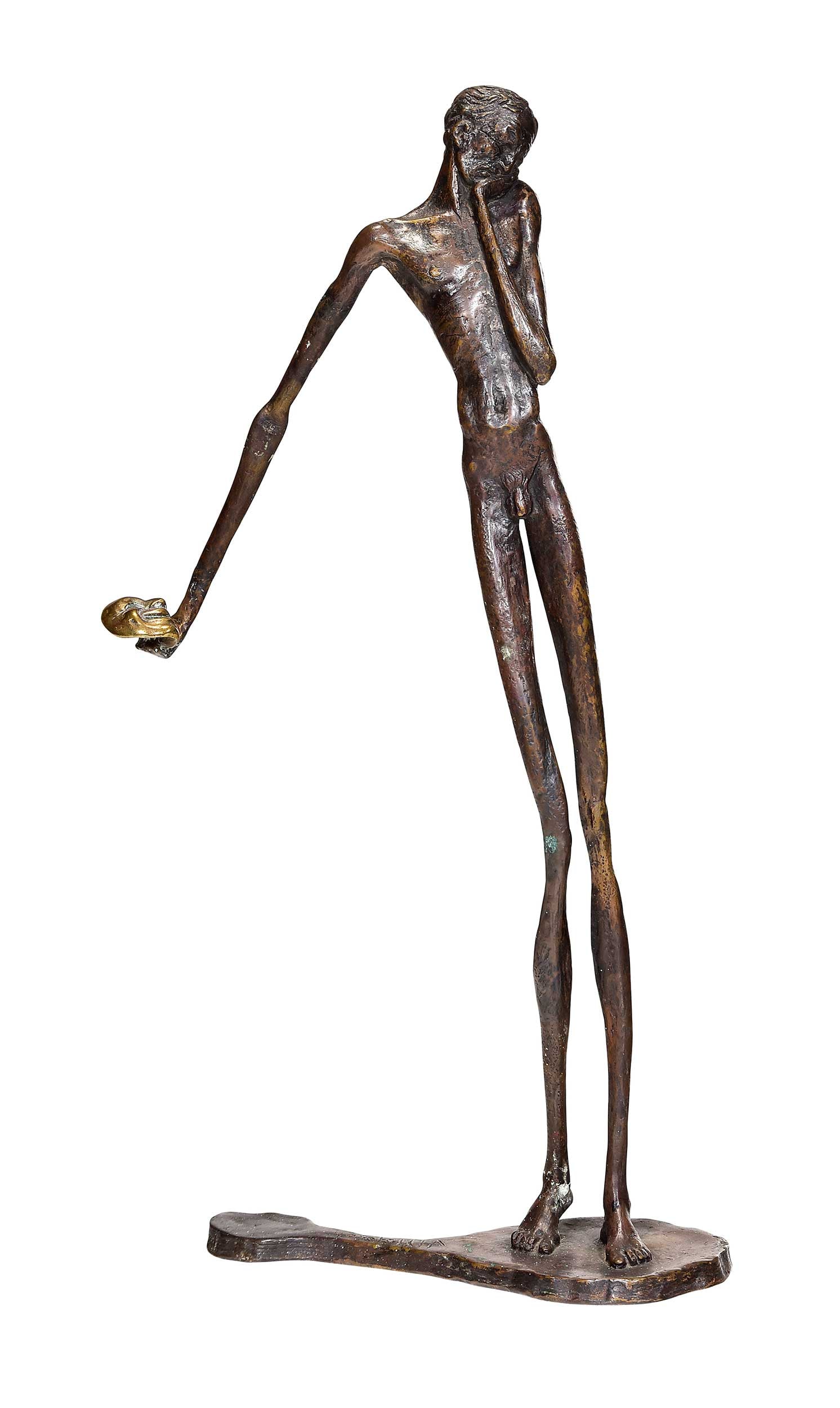 Hermann Mejer Sculpture: (Italy/Argentine, born 1961) Mask Out, 2004, signed on base "H. Mejer 04", patinated and polished bronze, 16-1/4 x 9 x 3 in. Provenance: The Collection of Joe Matthews and John Shank, Shepherdstown,