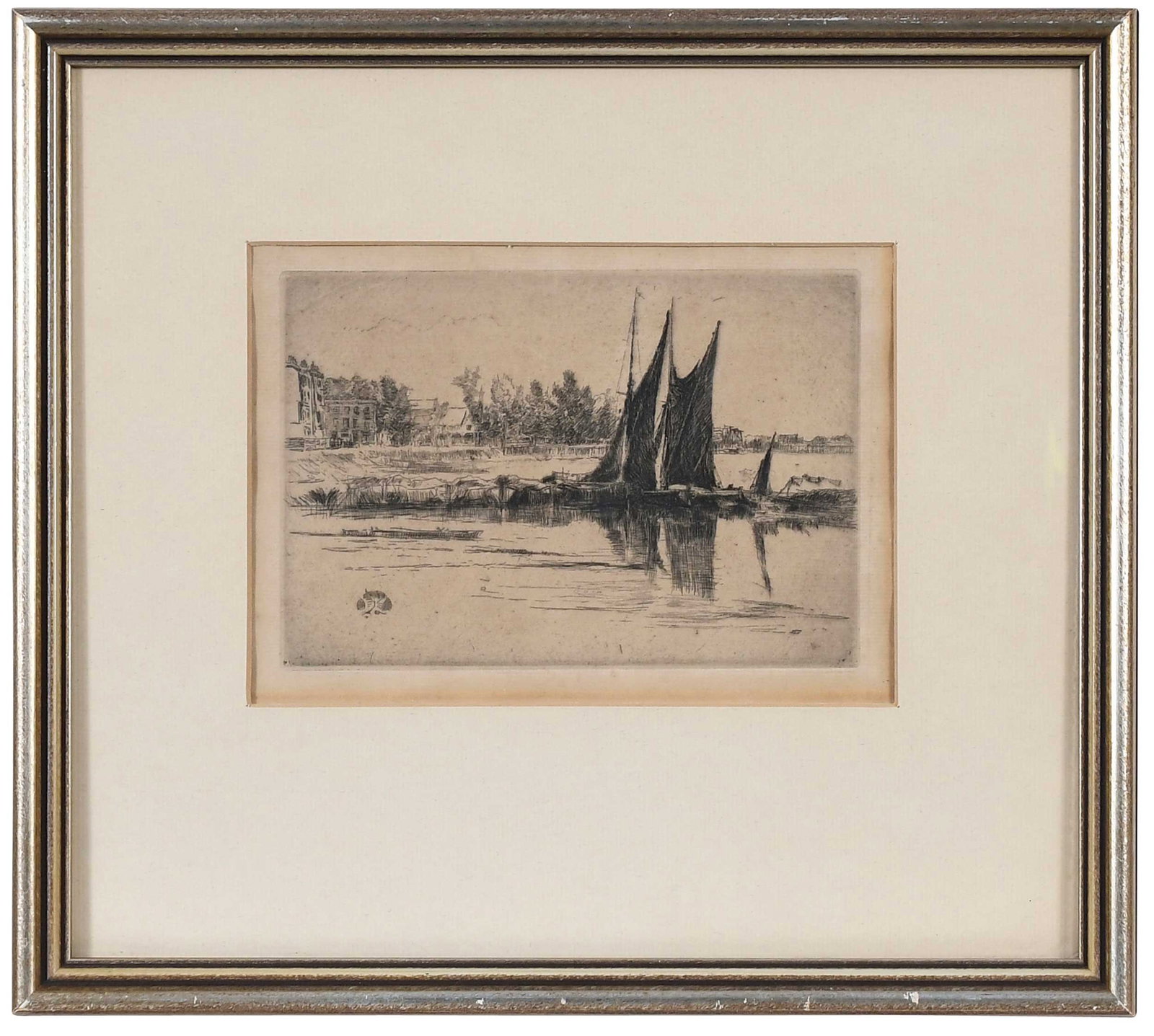 James Abbott McNeill Whistler: (London, England/Massachusetts, 1834-1903) Hurlingham (K.181, G. 184, M. 178), 1879, state IV/IV, signed with butterfly monogram middle left, etching and drypoint on antique laid paper with symmetrica