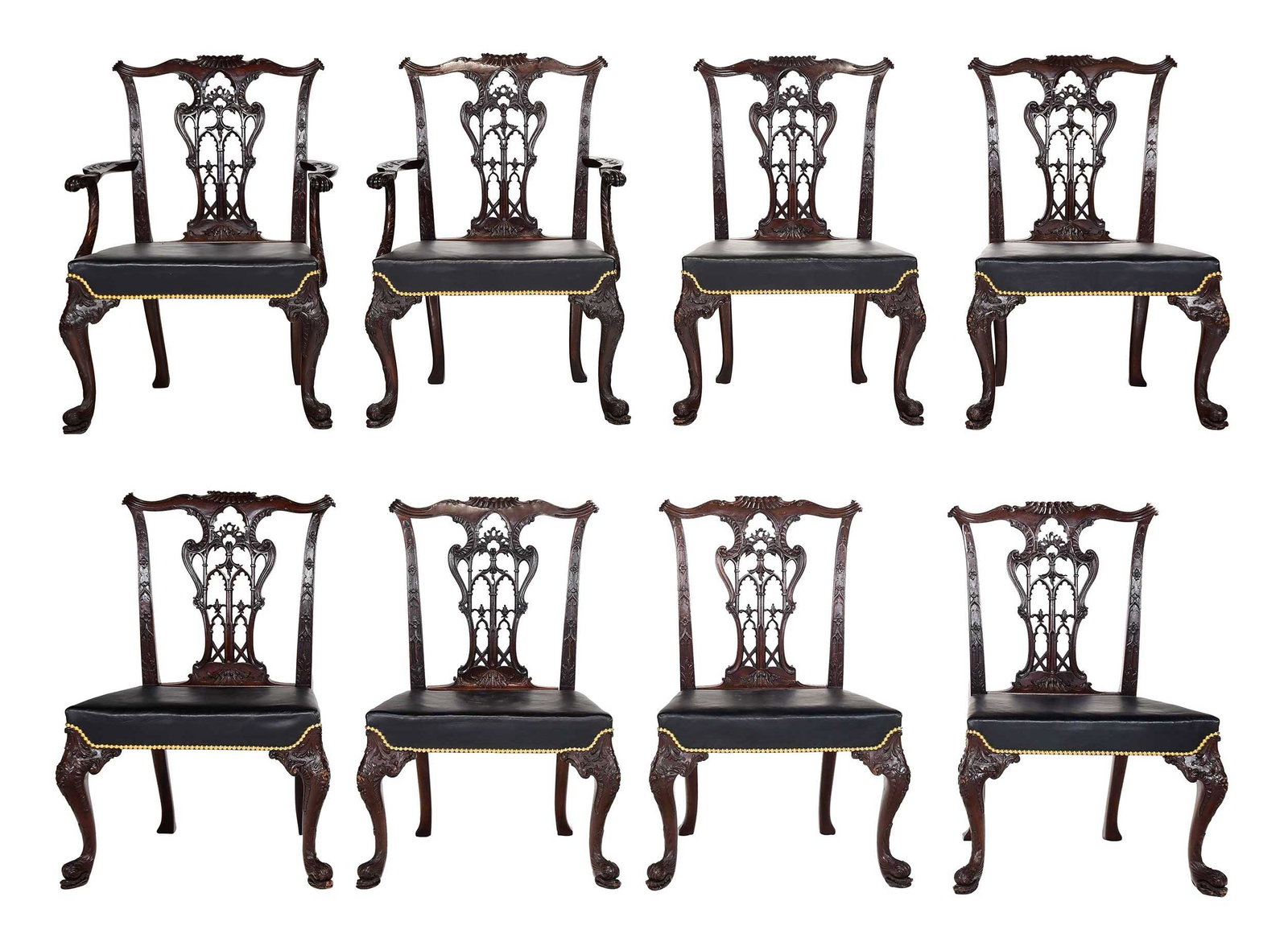Very Fine Set Eight Chippendale Style Dolphin Carved Mahogany Dining Chairs (1 of 20)