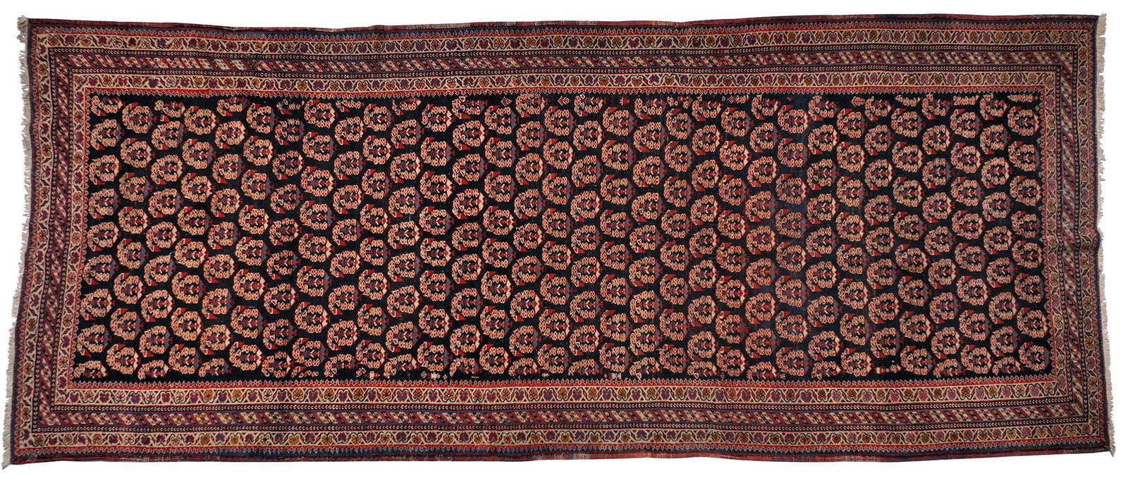 Afshar Gallery Carpet: first quarter 20th century, boteh medallions on dark blue ground, 11 ft. 5 ft. x 4 ft. 10 in. 