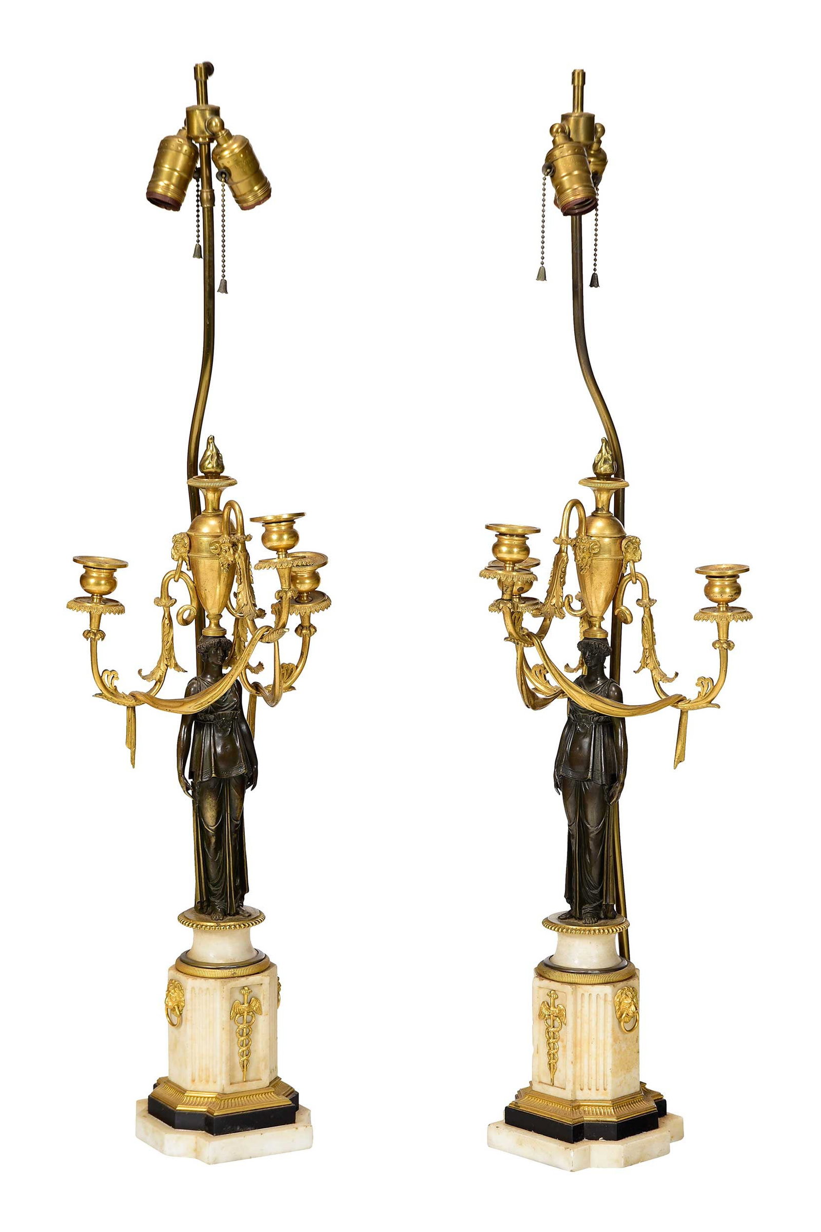 Pair of French Figural Gilt Bronze Candelabra Converted to Lamps (1 of 10)