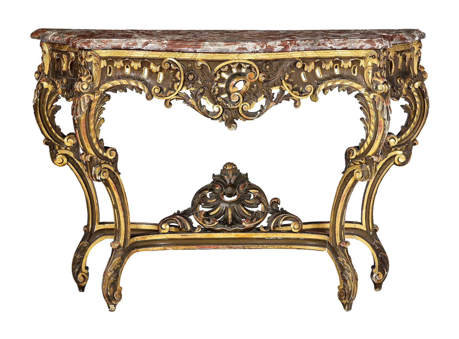 Louis XV Style Gilt and Paint Decorated Marble Top Console Table (1 of 17)