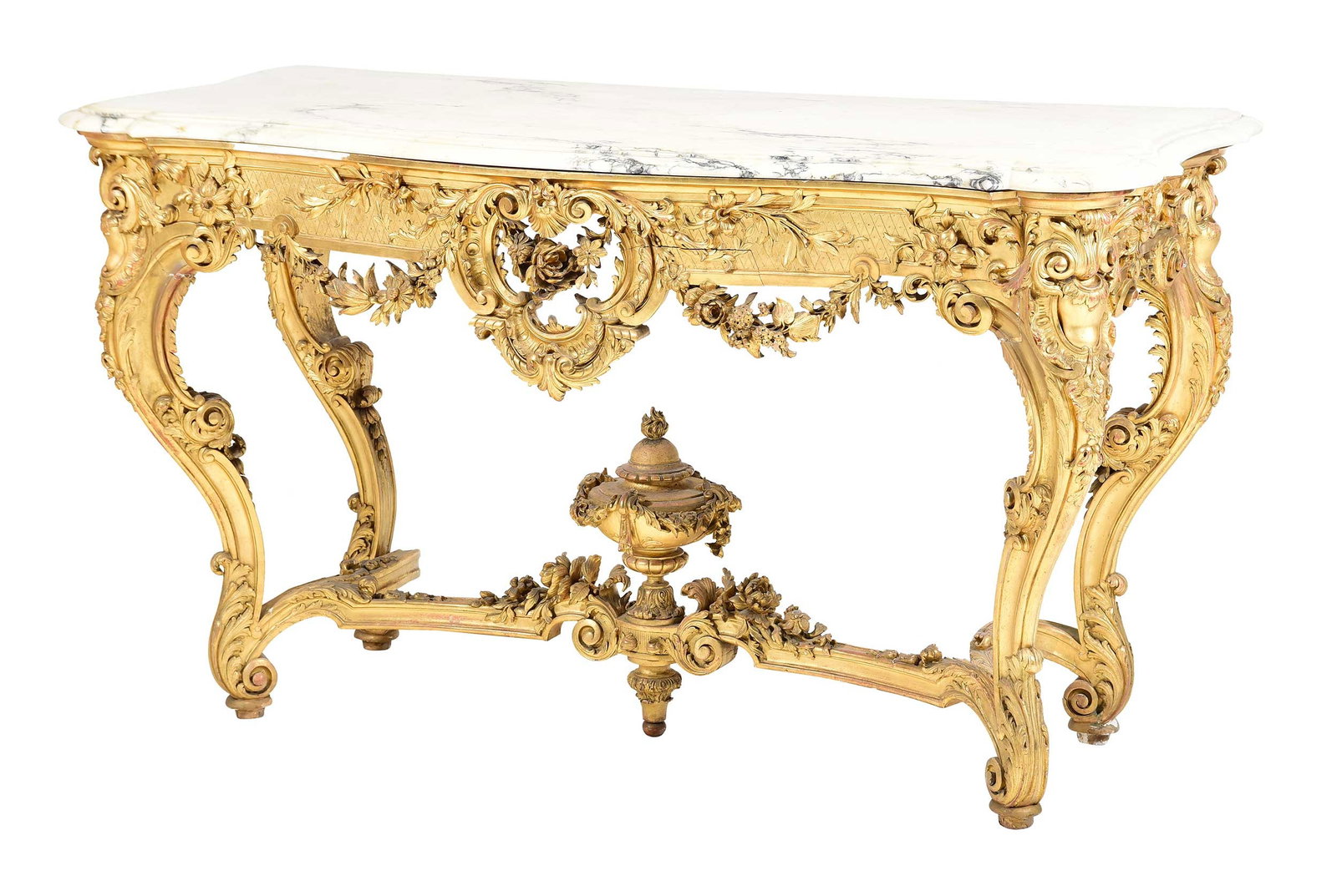 Louis XV Style Carved Giltwood Marble Top Console Table (1 of 20)