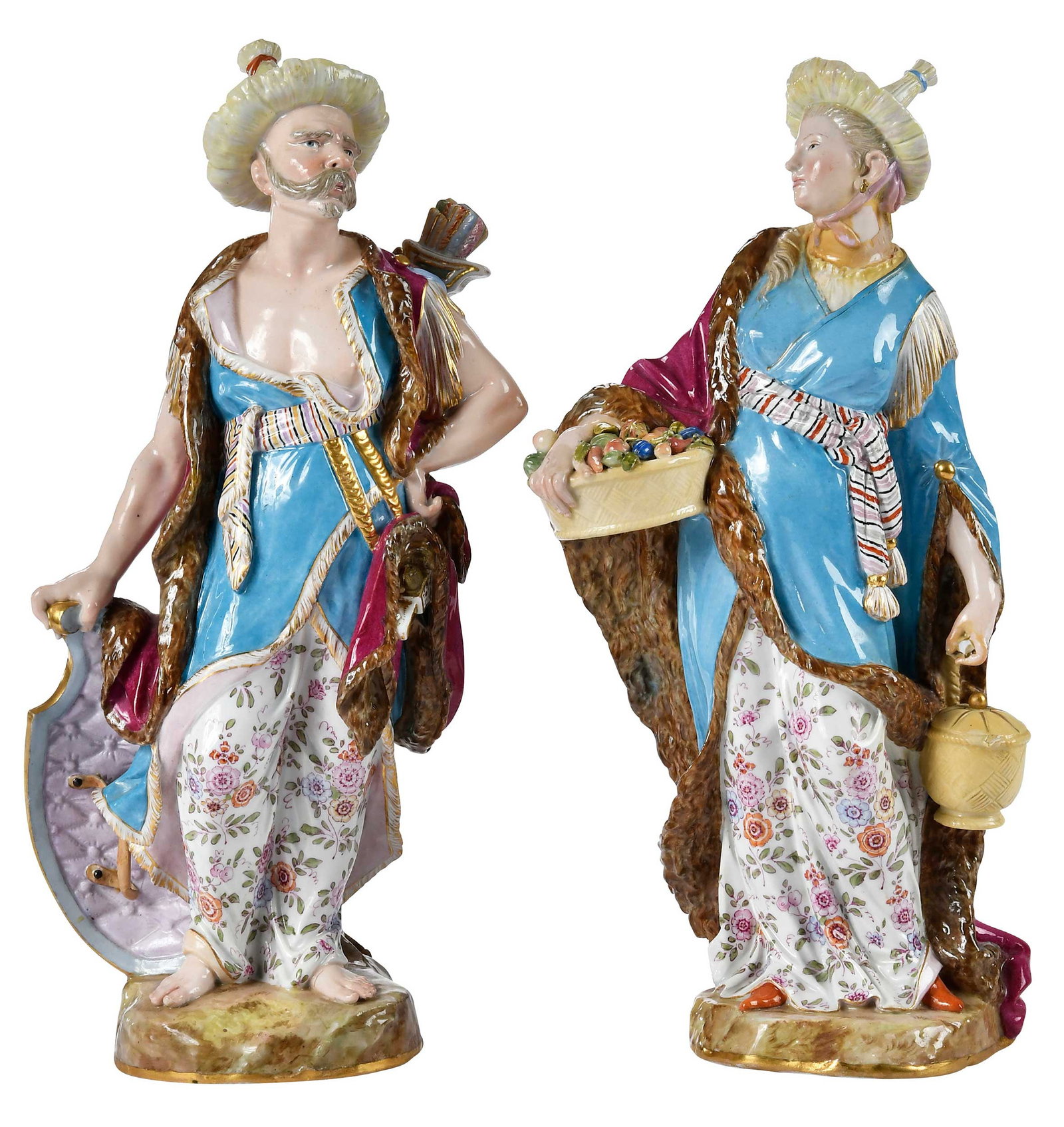 Pair of Meissen Porcelain Figures, Malabar and Malabarin: German, 19th century, bases marked with crossed swords and numbered "823" and "764", larger 14 x 7 x 4-1/4 in. Provenance: Collection of Steve Stewart, Lake Lure, North Carolina