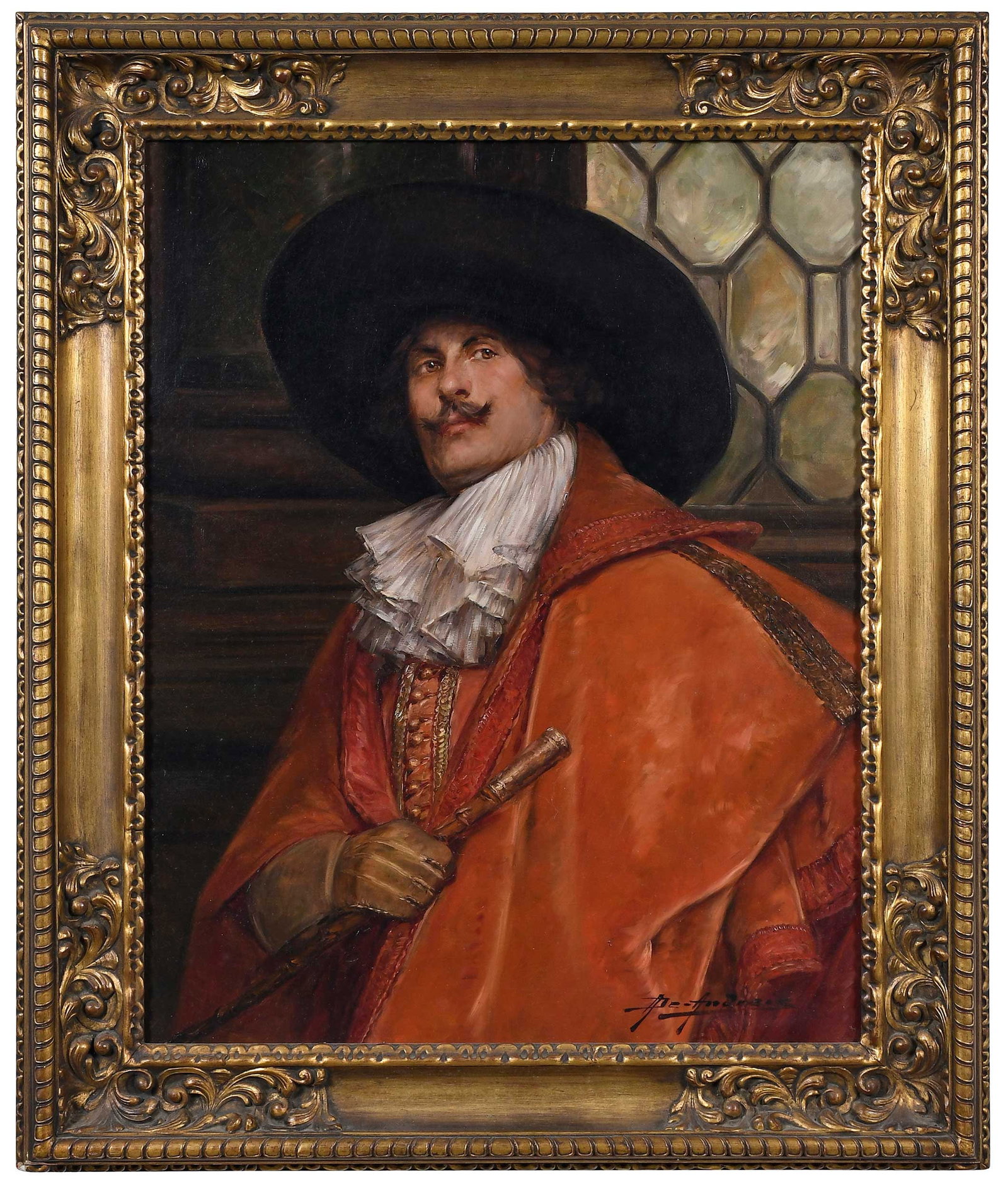 Alex de Andreis: (British, 1880-1929) Cavalier with Cane, signed lower right 'A De Andreis', oil on canvas, 32 x 25-1/2 in.; original gilt wood and composition frame, 40 x 33-3/4 x 2-1/2 in. Provenance: Collection of 