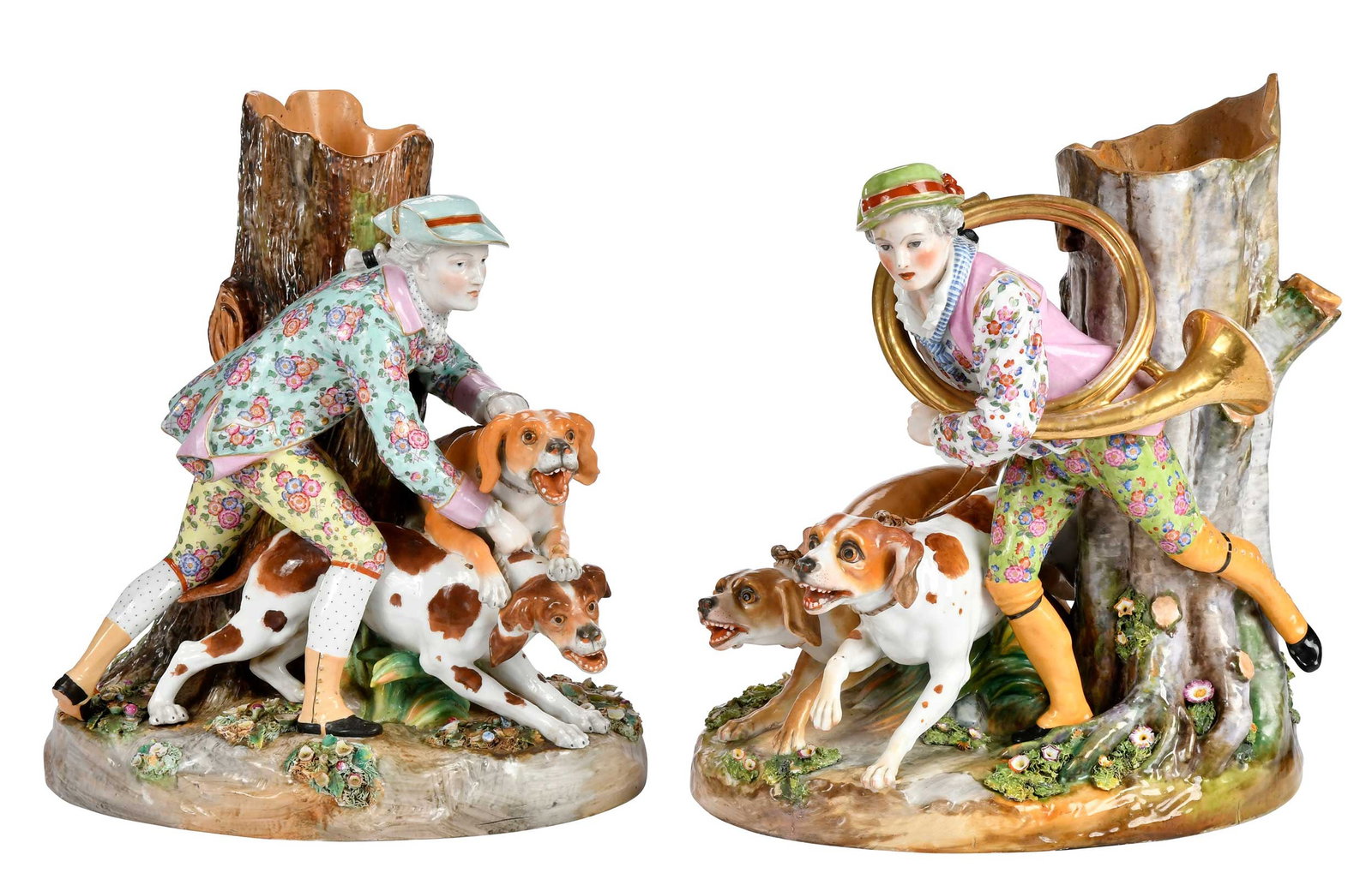 Pair of Large Meissen or Style Porcelain Hunt Figural Vases (1 of 16)