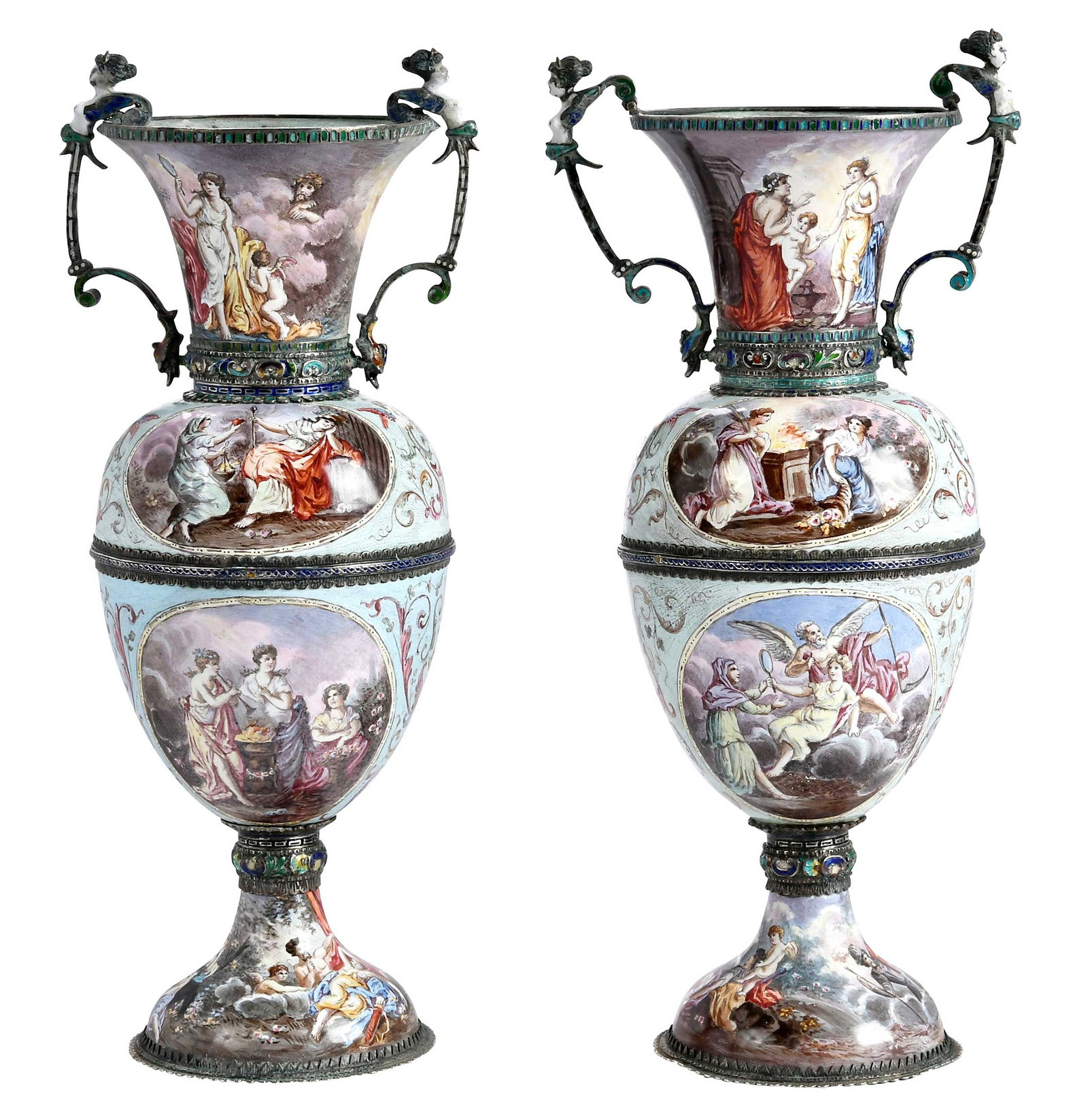 Pair of Viennese Enamel Urns (1 of 19)