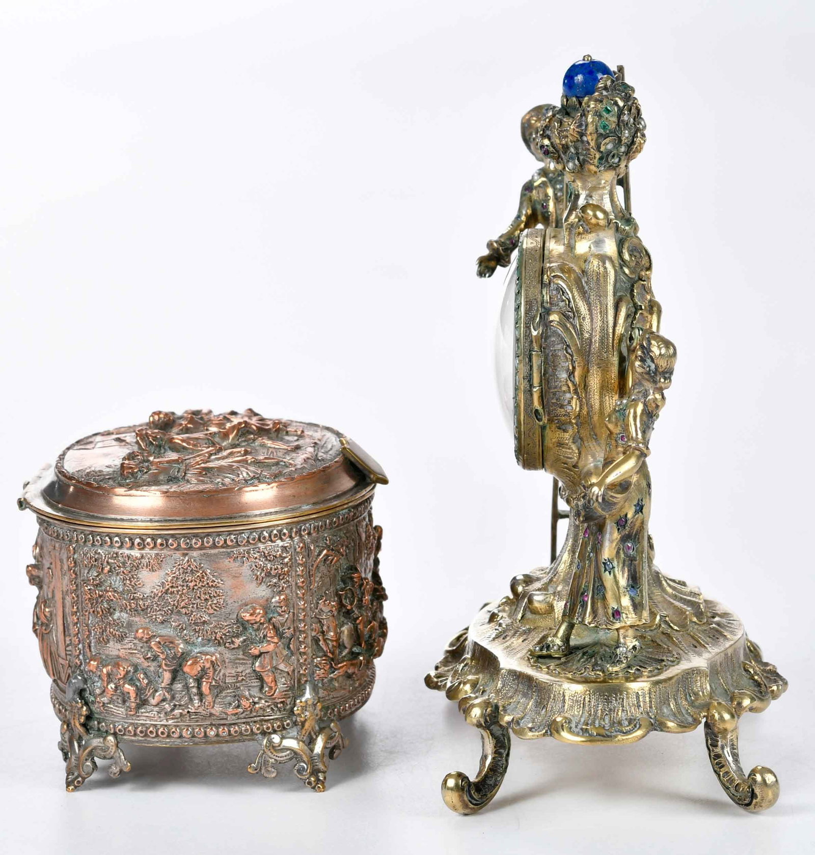 Two Small Continental Adorned Metal Table Objects - 2