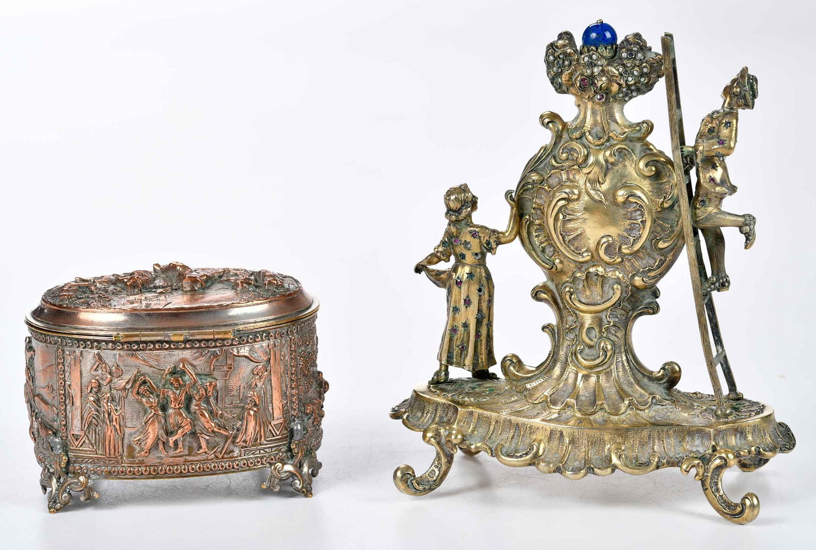 Two Small Continental Adorned Metal Table Objects - 3