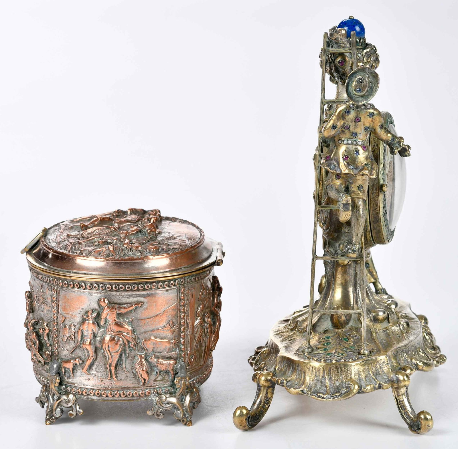 Two Small Continental Adorned Metal Table Objects - 4