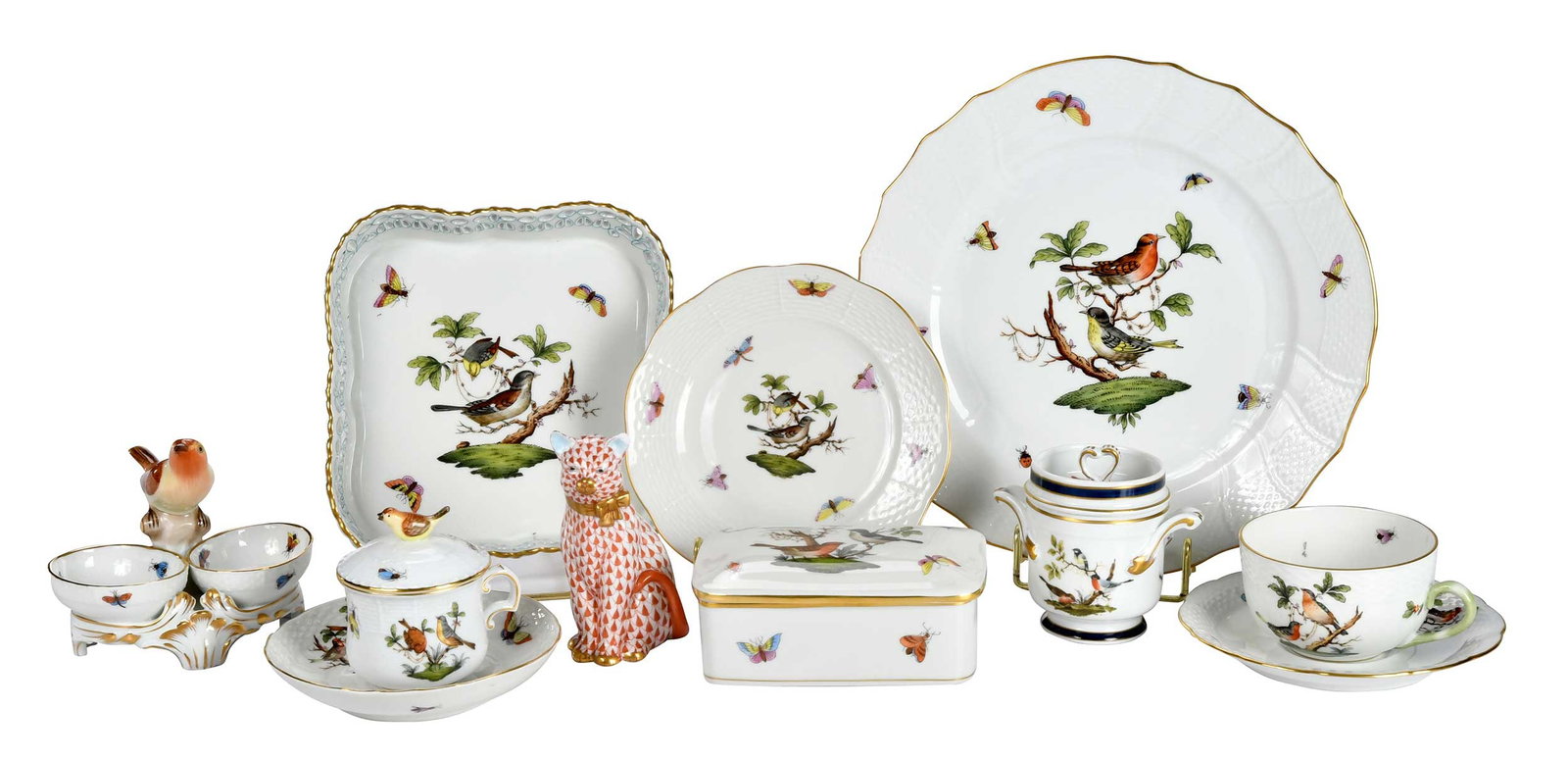 88 Pieces of Herend Rothschild Bird Porcelain Tableware (1 of 13)