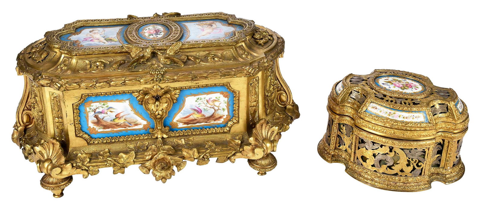 Two Continental Gilt Metal Jewelry Caskets with Porcelain Plaques (1 of 10)