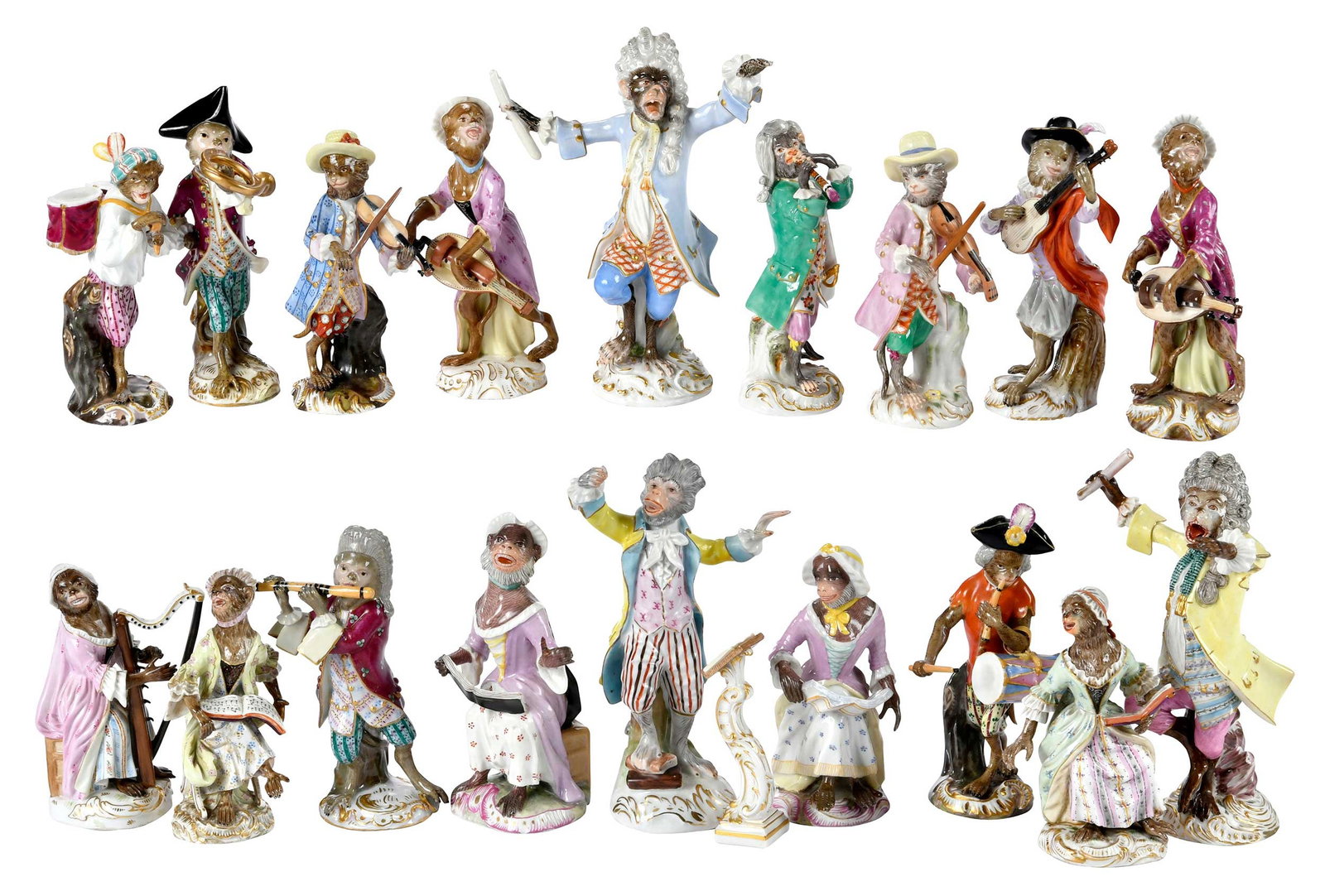 18 Assorted Meissen and Style Porcelain Monkey Band Figures (1 of 14)