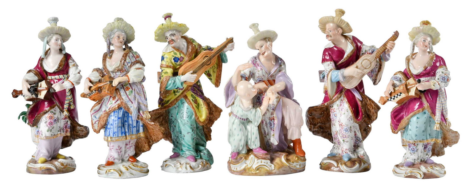Six Meissen Porcelain Malabar Figures: German, 19th/early 20th century, each marked with crossed swords mark to base, largest 7-1/2 x 4-5/8 x 3 in. Provenance: Collection of Steve Stewart, Lake Lure, North Carolina