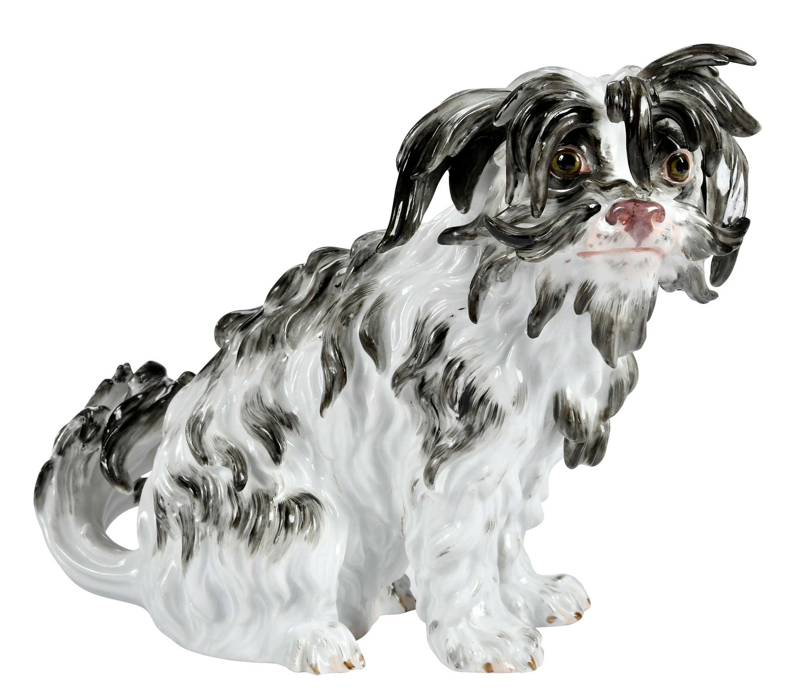 Meissen Porcelain Bolognese Terrier: German, late 19th/early 20th century, faint blue crossed swords mark and incised model number "2841" to base, expressively modeled after the model by J. J. Kaendler, 8-1/2 x 10 x 5 in. Provenance: Col