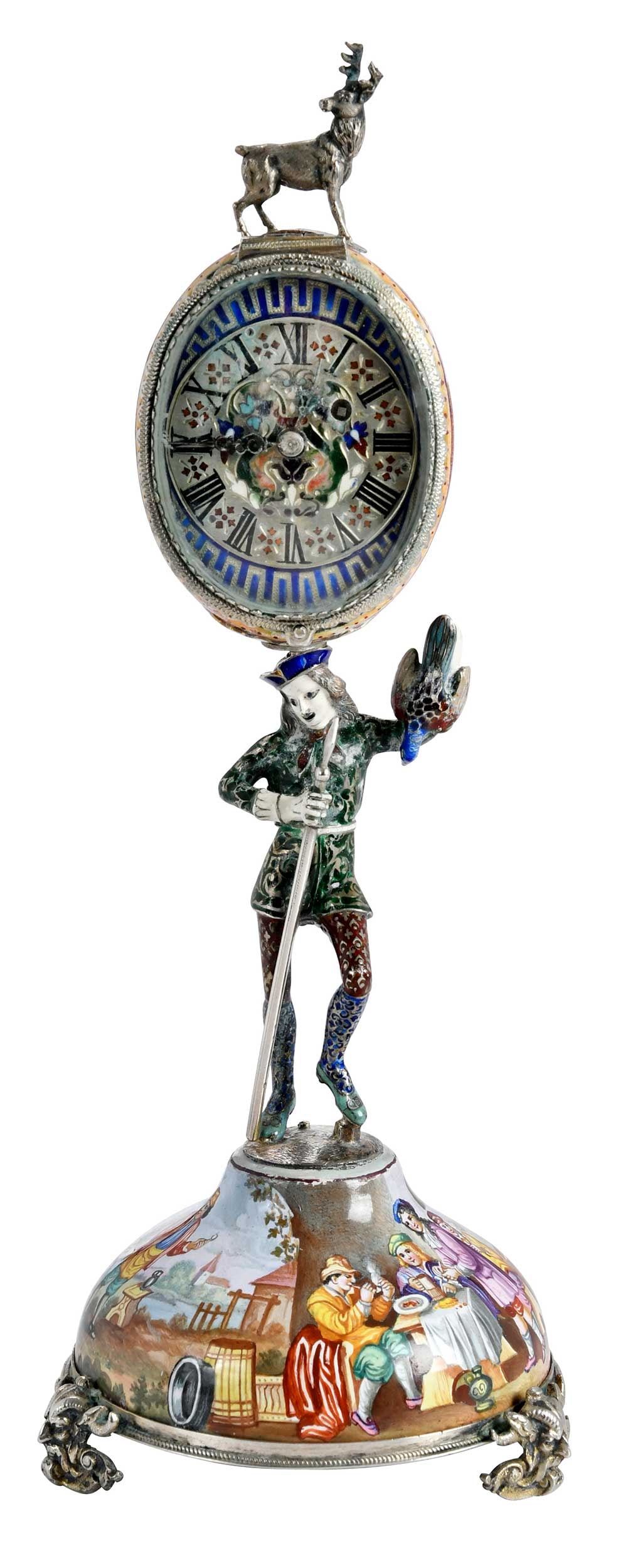 Viennese Enameled Silver Figural Clock (1 of 11)
