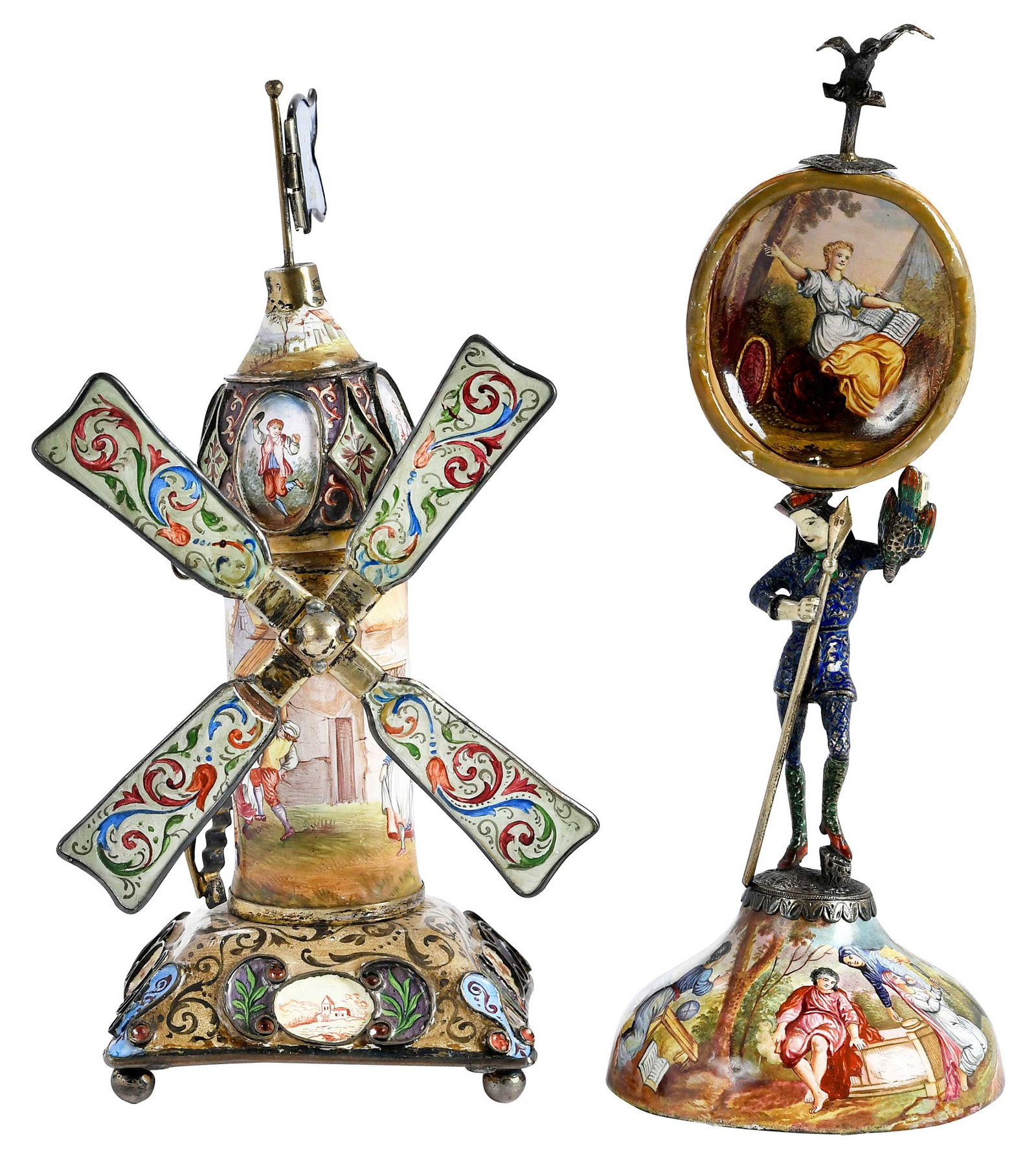 Viennese Enameled Silver Windmill and Figural Stand (1 of 19)