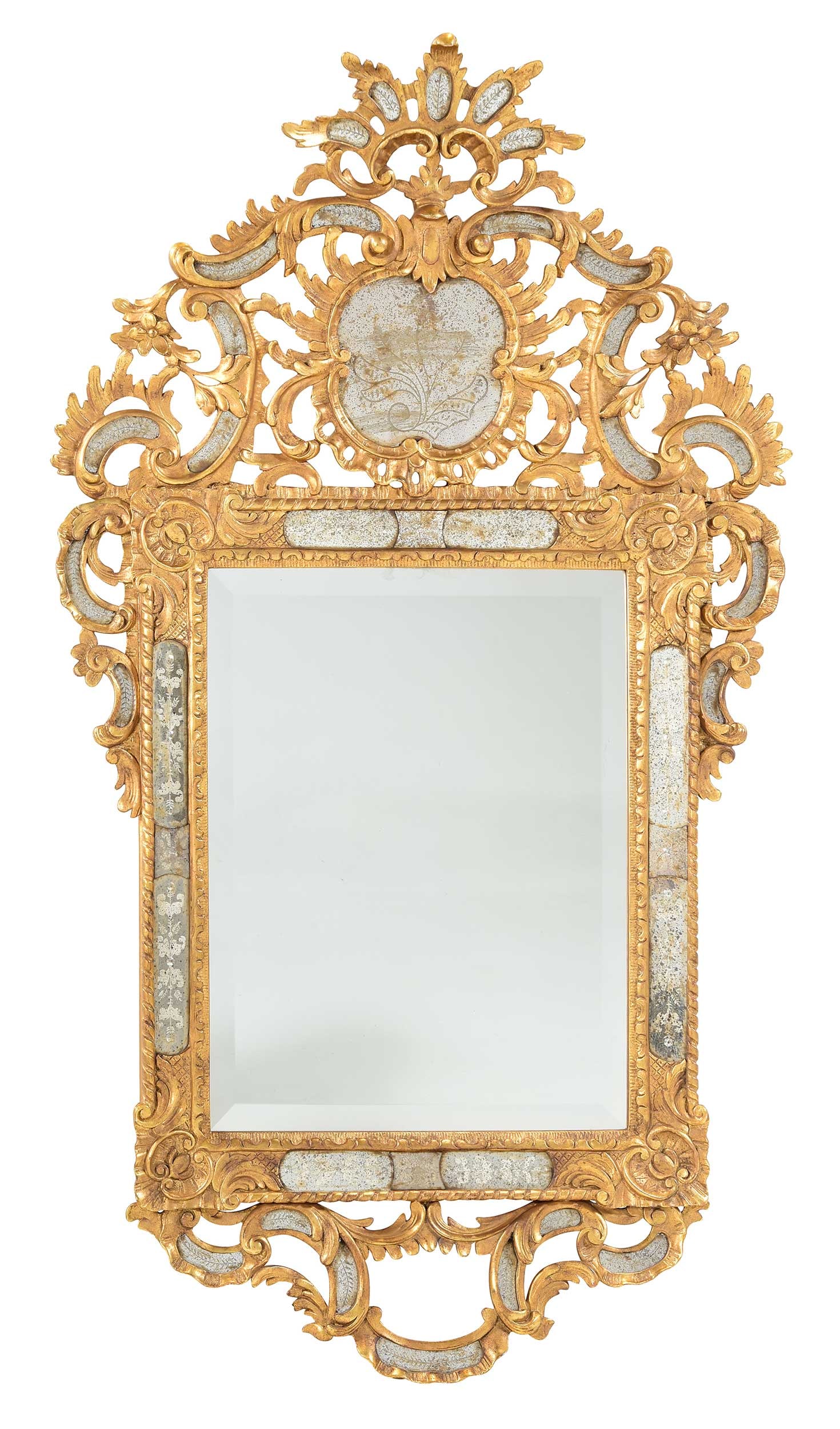 Italian Rococo Style Carved and Pierced Giltwood Reverse Etched Mirror (1 of 8)