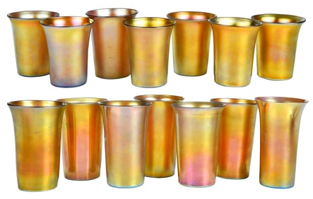 14 Steuben Gold Aurene Glass Tumblers