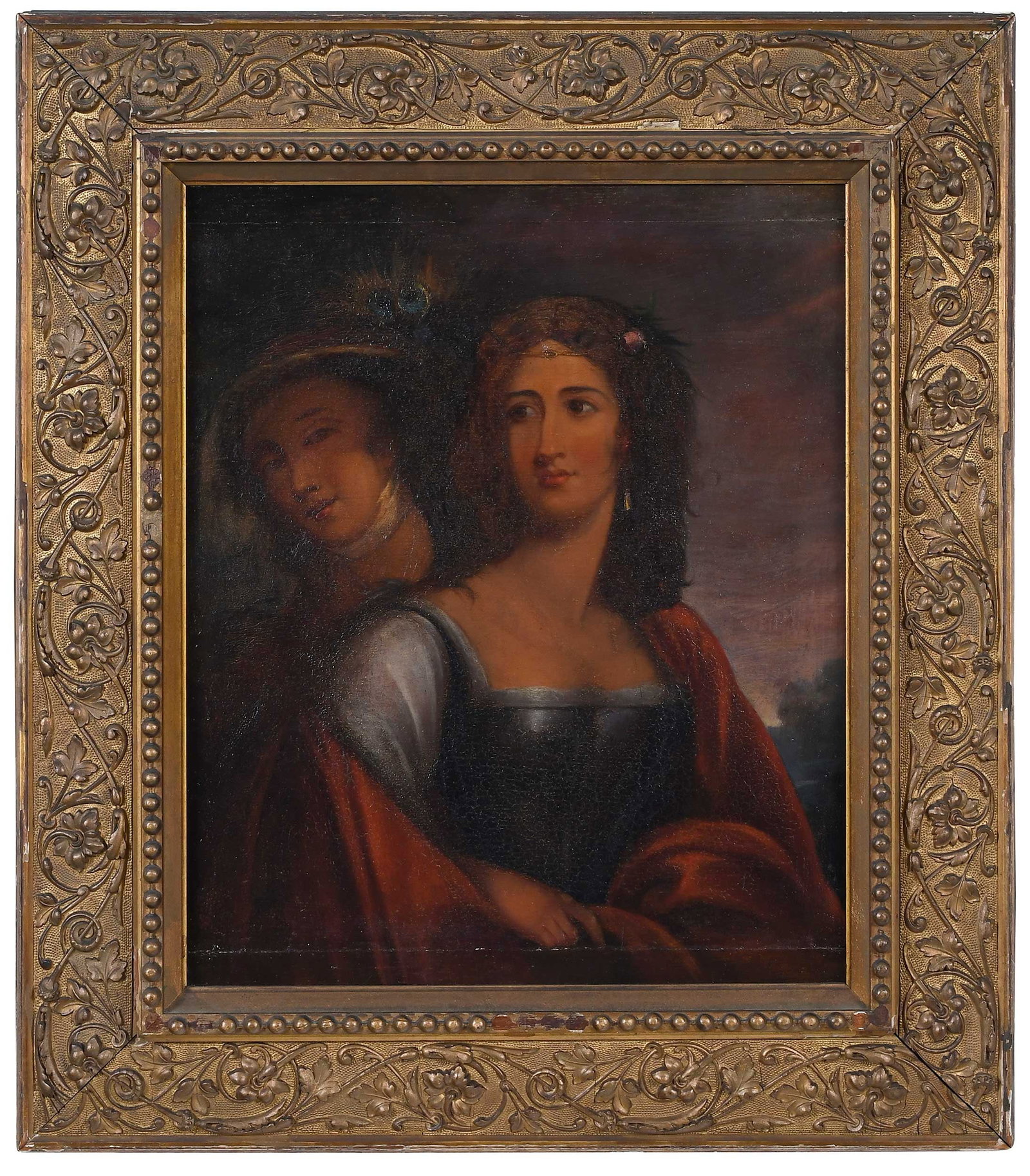 Robert Matthew Sully: (American, 1803-1855) Gipsy Girls, signed verso "RM Sully", titled verso, oil on panel, 17 x 14-1/4 in.; period gilt wood and composition frame, 23-3/4 x 20-3/4 x 1-3/4 in. Provenance: Private