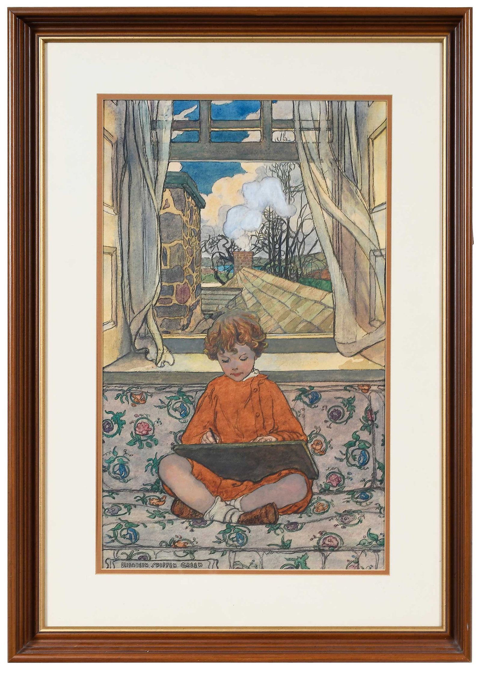 Elizabeth Shippen Green Book Illustration: (American/Pennsylvania, 1871-1954) Making a House, inscribed lower margin "The Dreamer" and "Making Pictures", an illustration for The Book of the Little Past, (as Making a House),