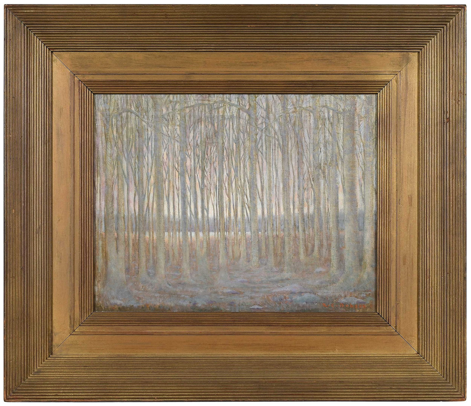 Robert Cairns Dobson: (Scottish/America, 1881-1916) The Forest and the Trees, signed lower right "R.C. Dobson", inscribed canvas verso "For Alan", oil on canvas, 14 x 18 in.; possibly original Whistler 