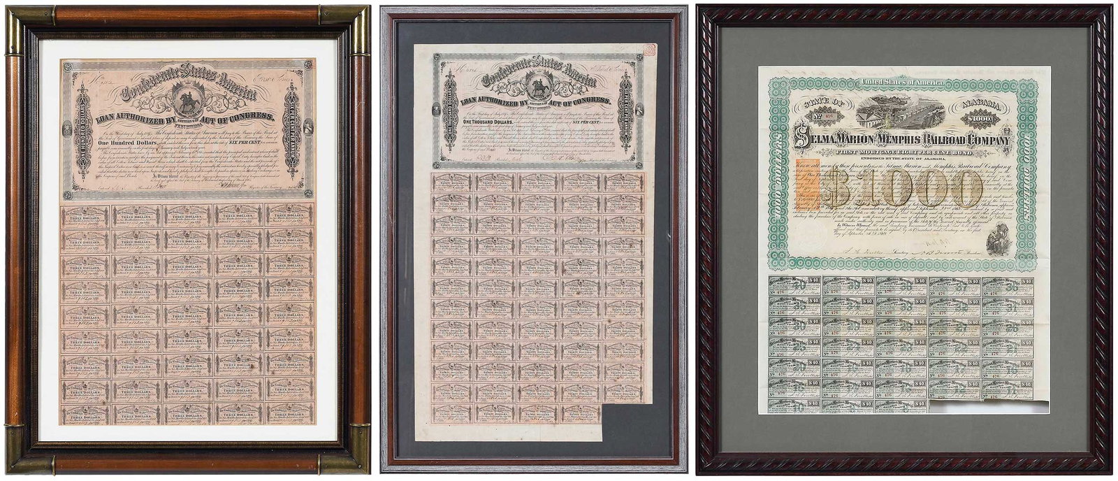 Three Framed Confederate Stock Certificates (1 of 18)