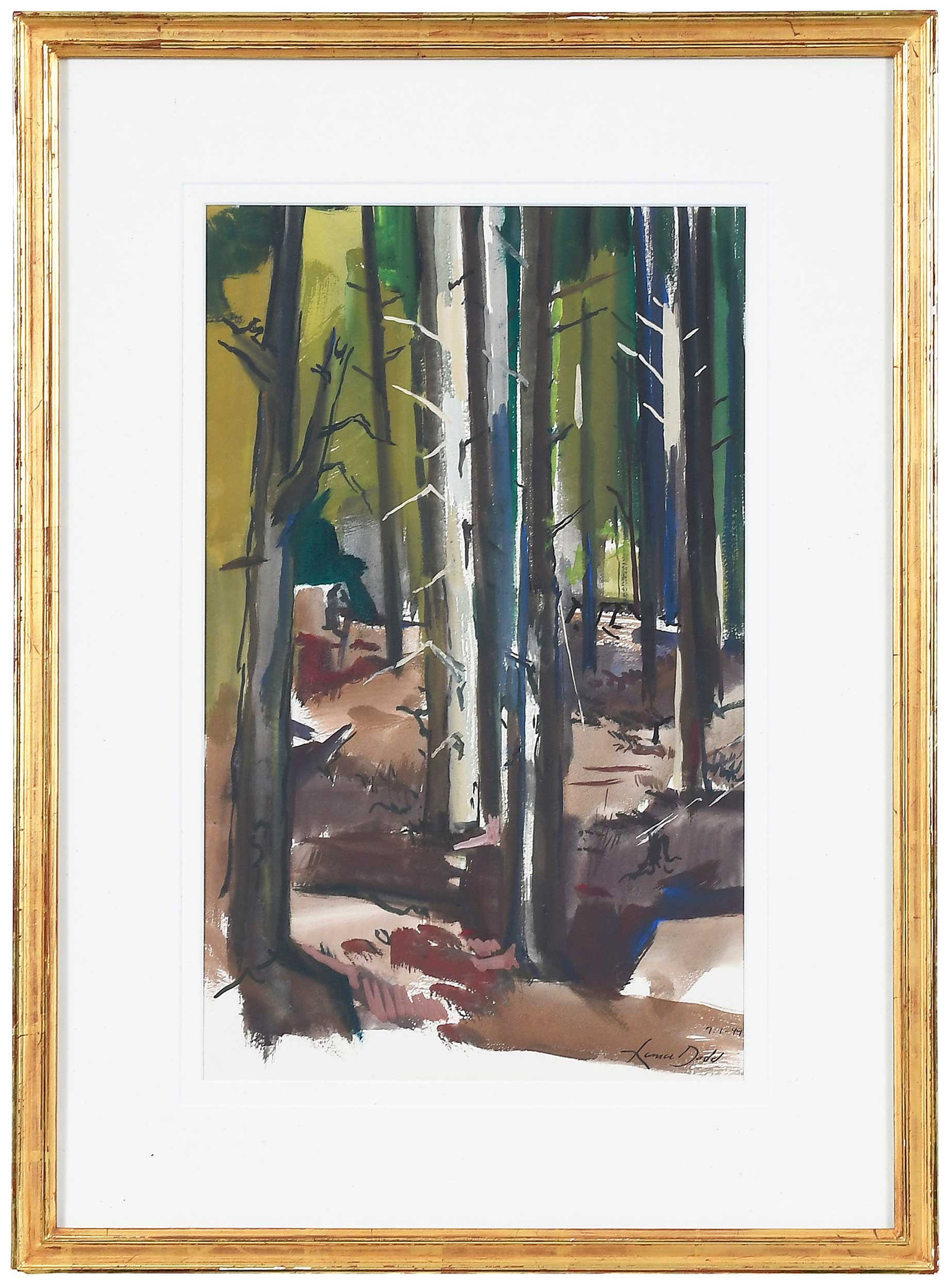 Lamar Dodd: (American/Georgia, 1909-1996) Sunlit Trees, 1949, signed and dated lower right "7-1-49 Lamar Dodd", gouache on paper, sight, 19-7/8 x 12-1/2 in.; gilt wood frame, 28-5/8 x 21-1/4 x 3/4 in.