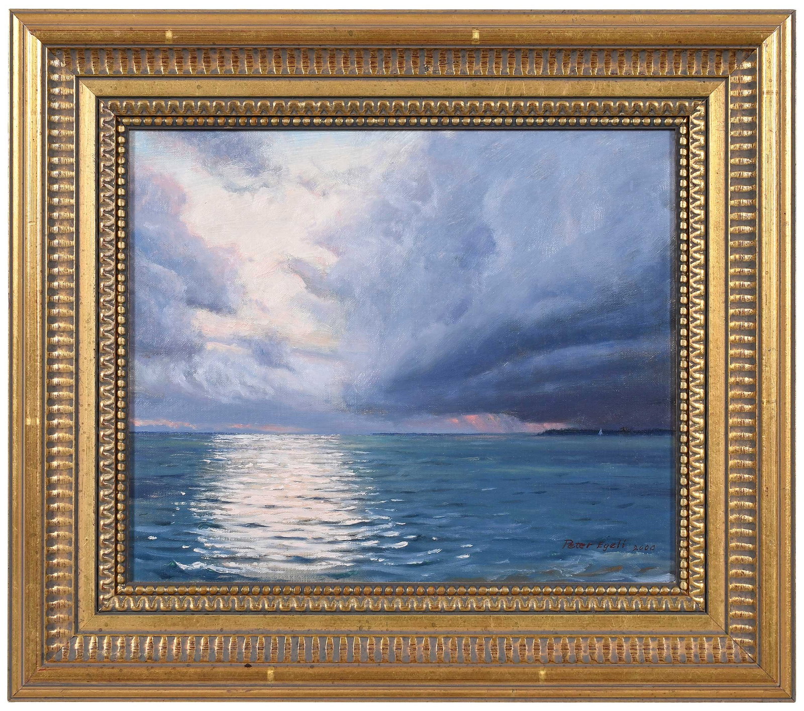 Peter Egeli: (American/Washington D.C., 1934-) Seascape, 2000, signed lower right "Peter Egeli", oil on canvas, 10 x 1 in.; modern gilt wood frame, 13-3/4 x 16-3/4 Provenance: Private Charlotte Collection