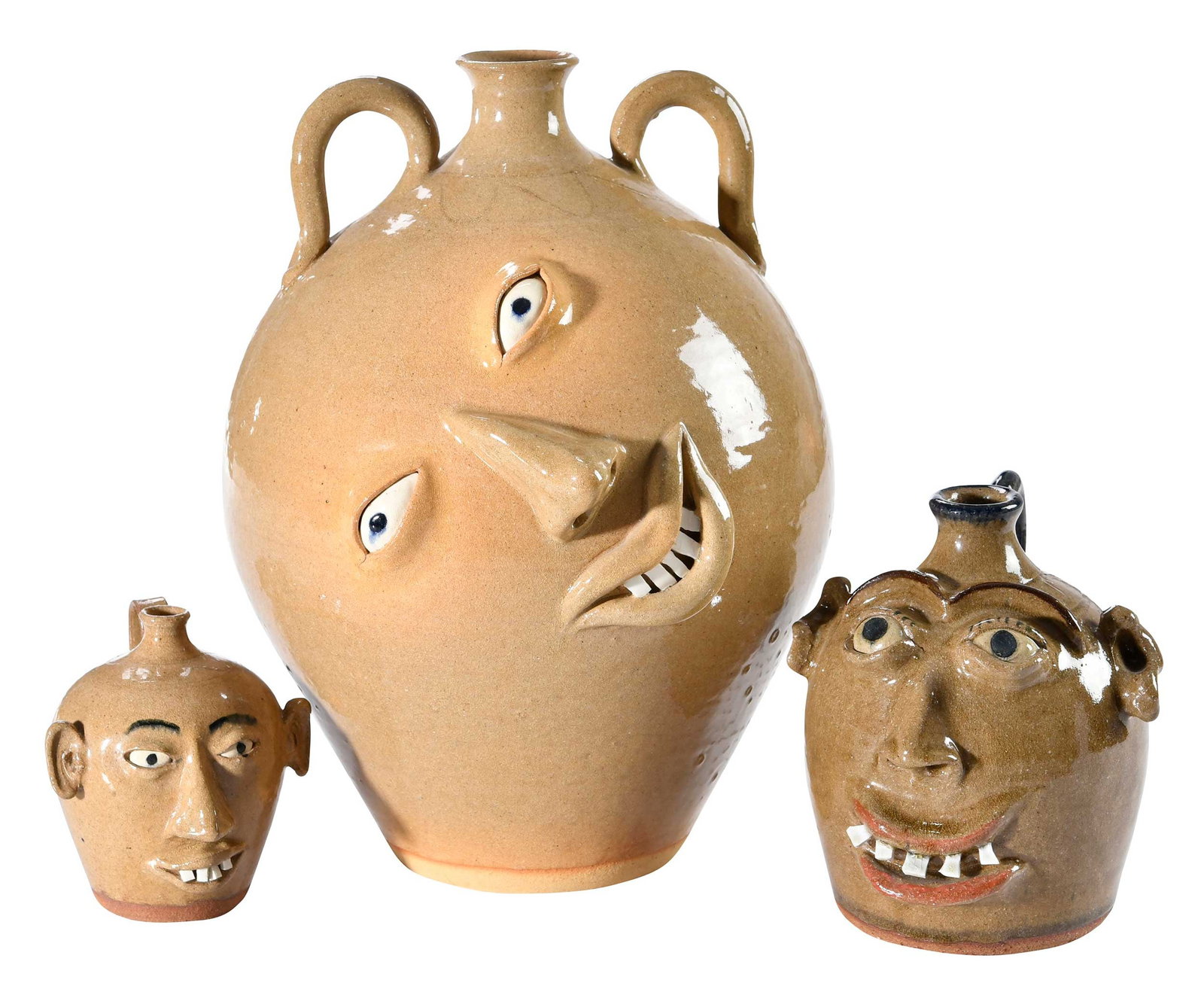 Three Pieces of Don and Dwayne Craig North Carolina Folk Pottery Face Vessels (1 of 10)