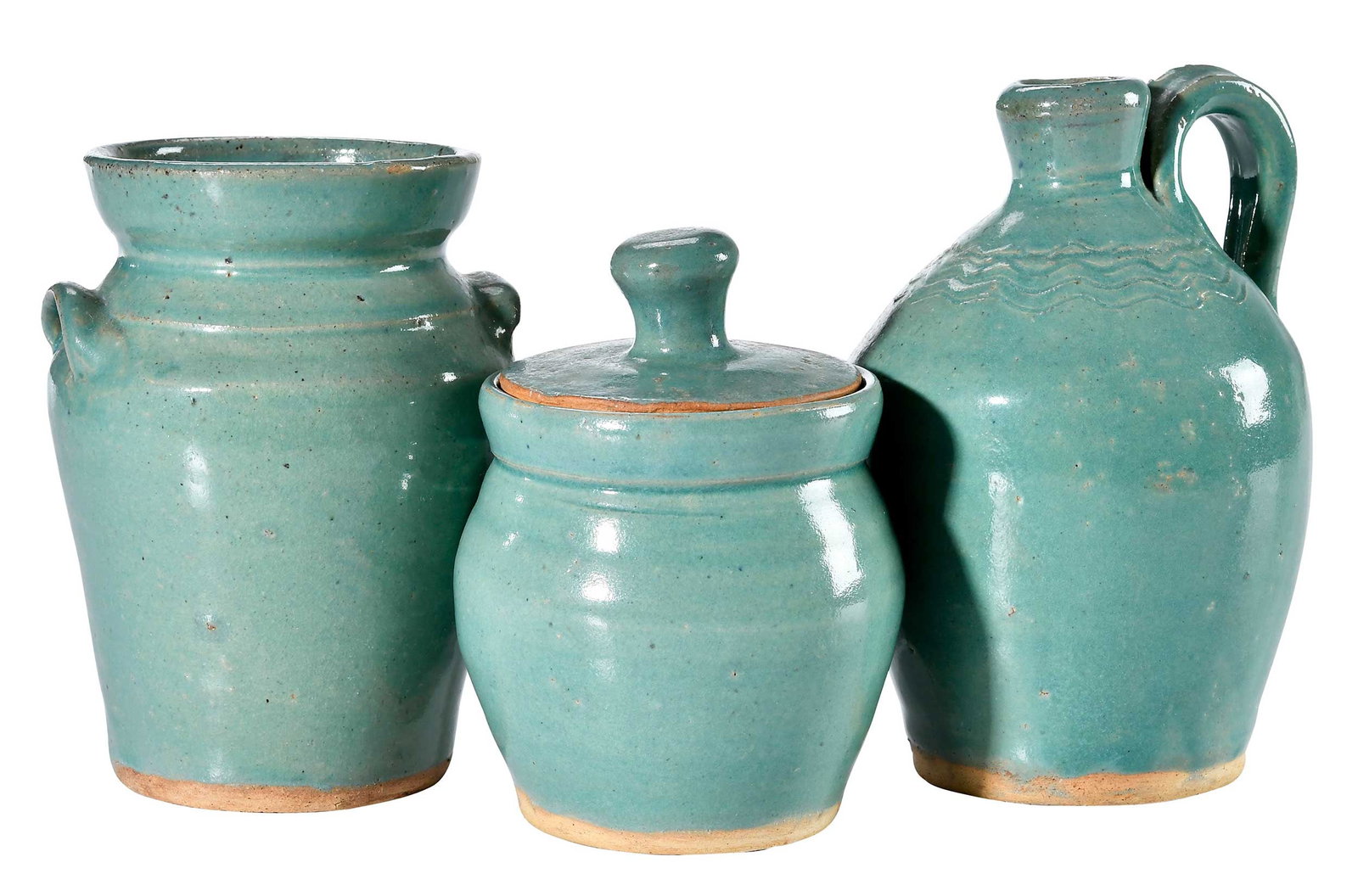 Three Pieces of Burlon Craig North Carolina Rare Green Glazed Pottery (1 of 4)