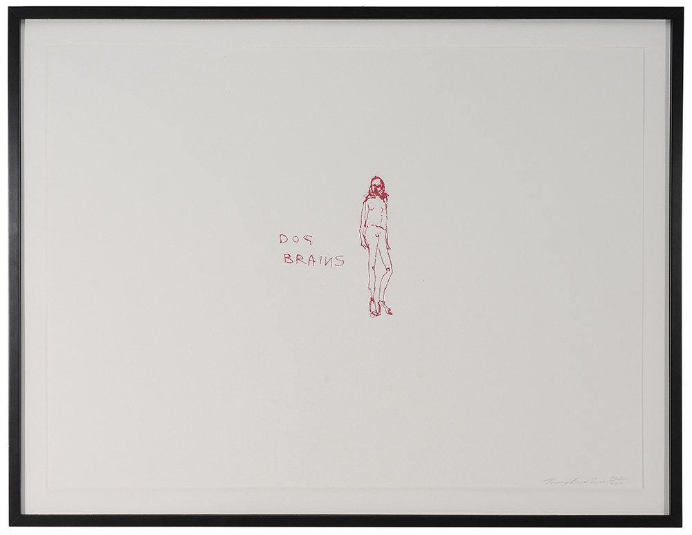 Tracey Emin: (British, born 1963) "Dog Brains", 2000, Edition 109/3000, signed lower right in pencil "Tracey Emin", screen print on paper, 29-3/4 x 30-1/2 in.; black painted frame, floated Provenance: Private Coll