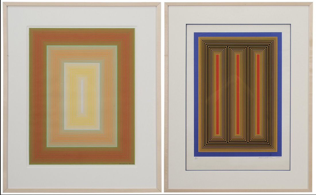 Richard Joseph Anuszkiewicz: (New Jersey, Born 1930) two screenprints: Untitled (from Inward Eye), 1970, edition 31/100, 25-5/8 x 19-5/8 in., [abrasion, bottom image, floated]; Untitled, 1985, edition 41/175, 18-5/8 x 26-3/4 in. 