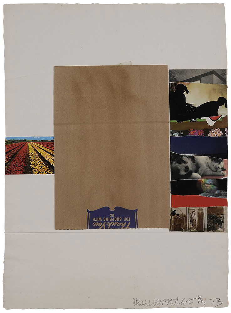 Robert Rauschenberg: (Captiva, Florida/Texas, 1925-2008) Plot, 1973, CT 3/3 (Color Trial Proof) aside from the edition of 100, signed lower right "Rauschenberg 73", collage, screenprint and offset on embossed paper, 31-3/