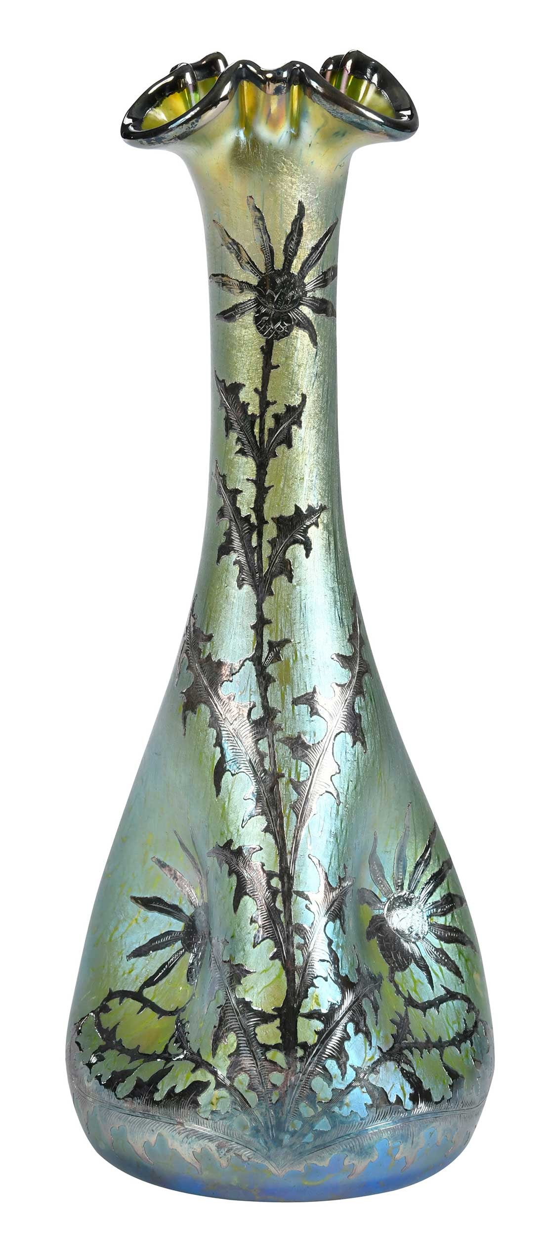 Loetz Attributed Silver Overlaid Iridescent Glass Vase (1 of 6)