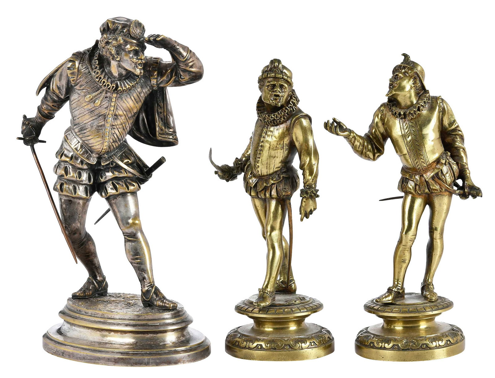 Three Cast Brass Swordsmen, One Silvered, After Emile Guillemin (1 of 10)